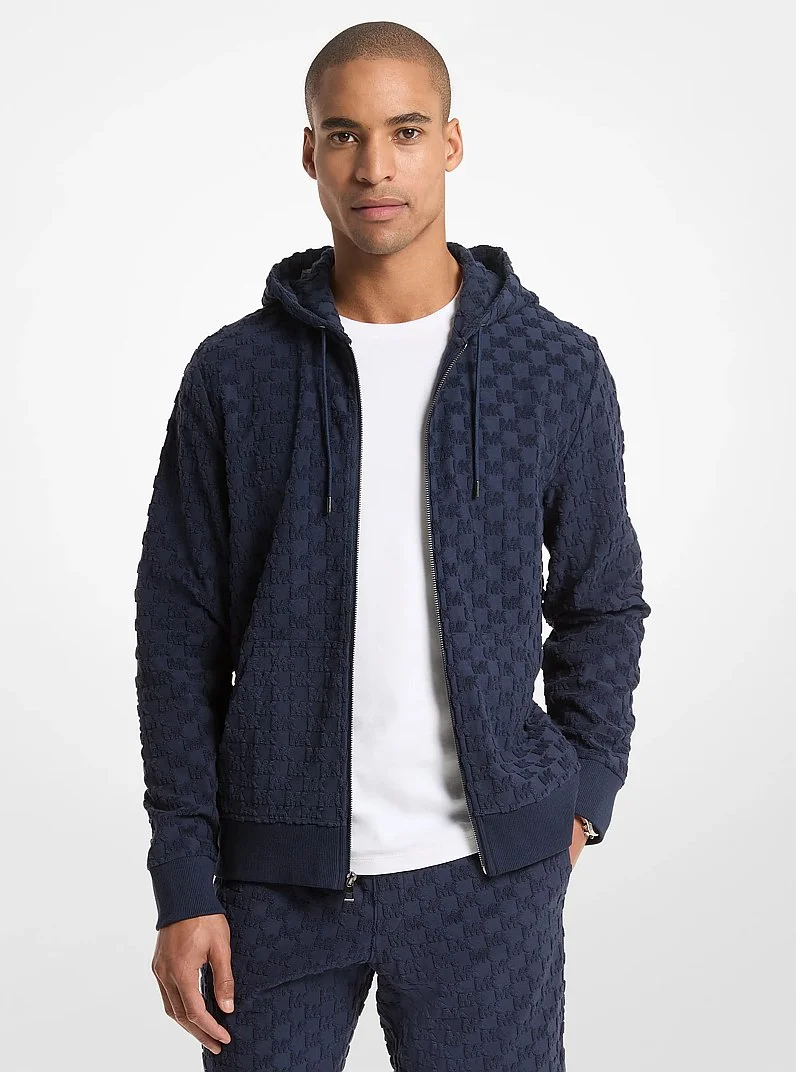 Logo Jacquard Terry Zip-Up Hoodie - 1