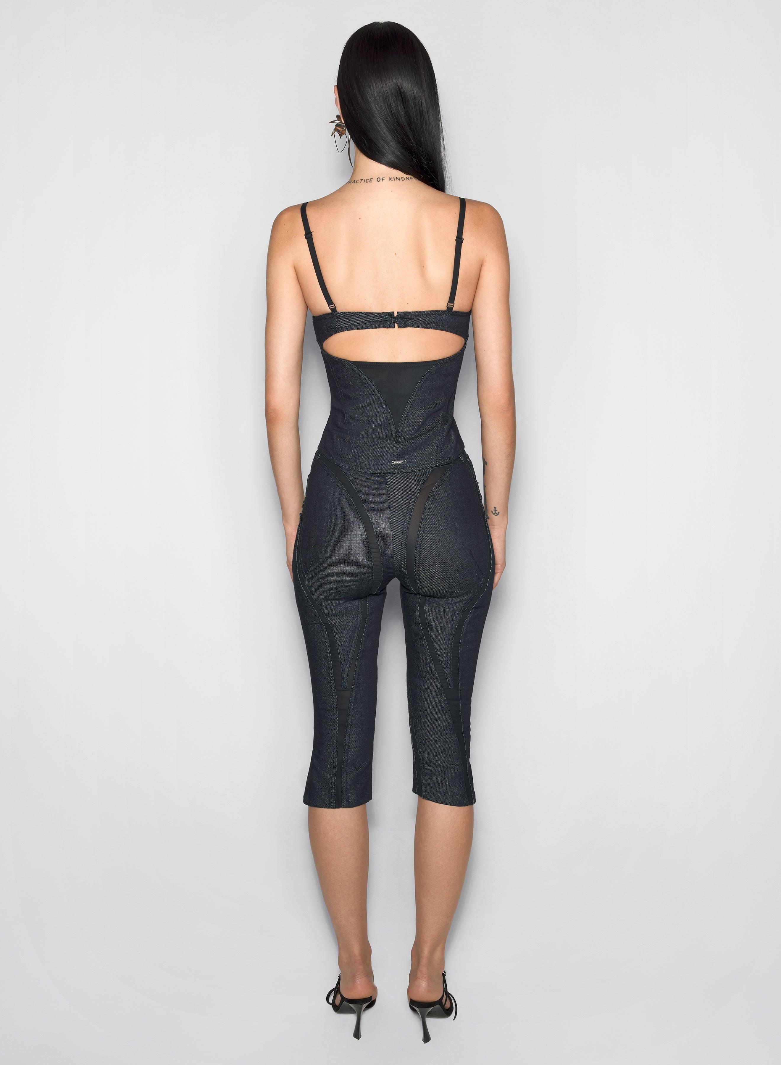 black mesh raw denim capri jeans - 4