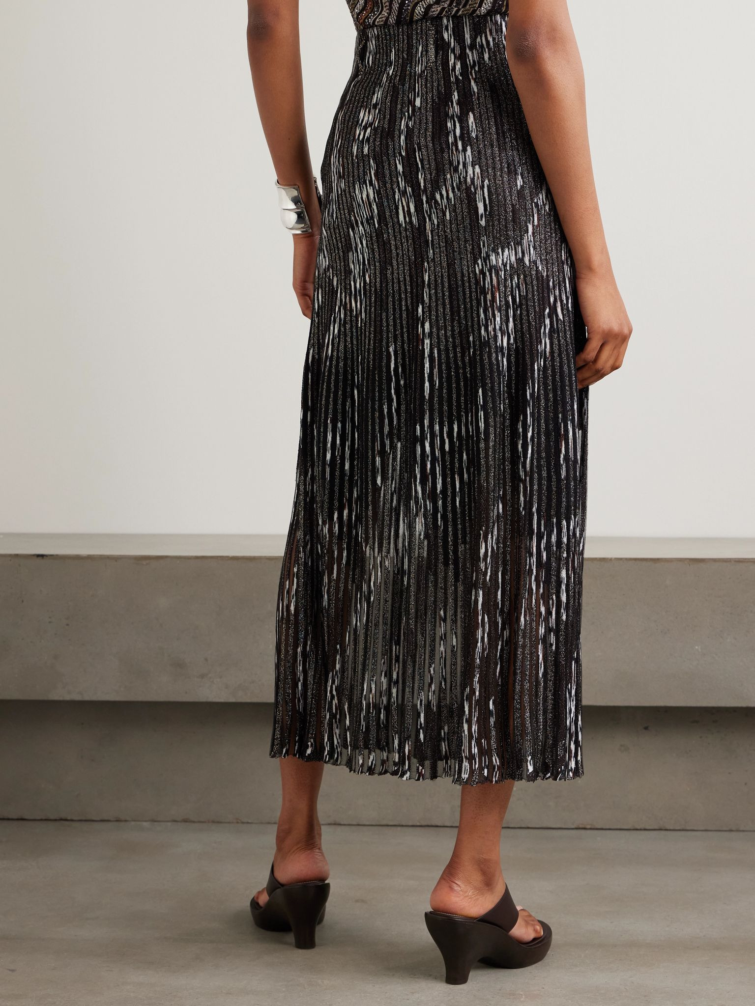 Striped metallic jacquard-knit maxi skirt Black - 3