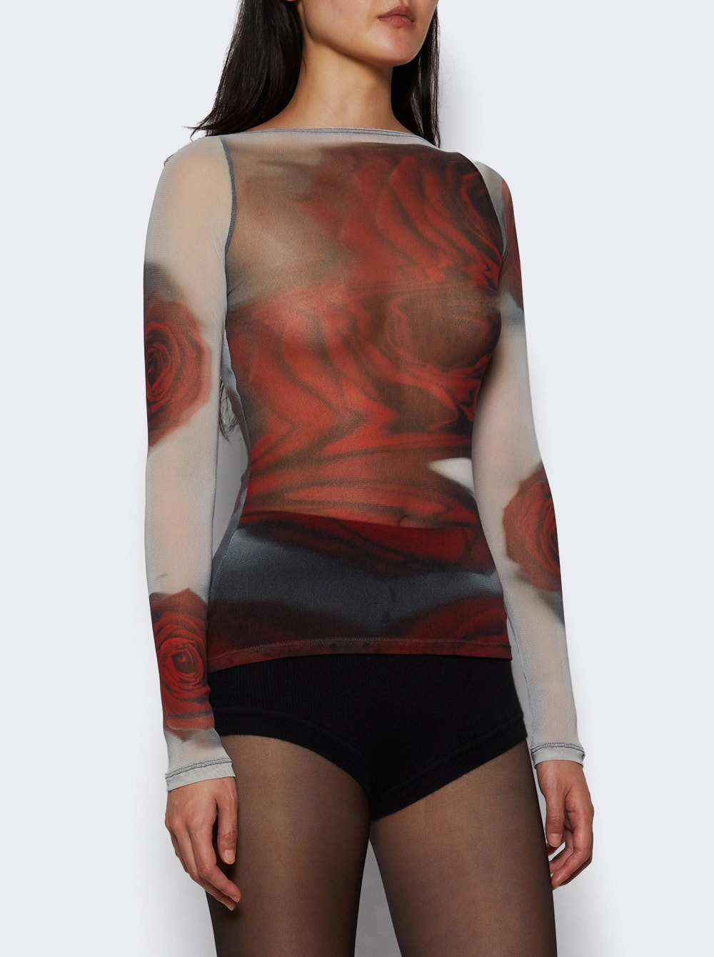 Printed Blurry Rose Top White And Grey - 2