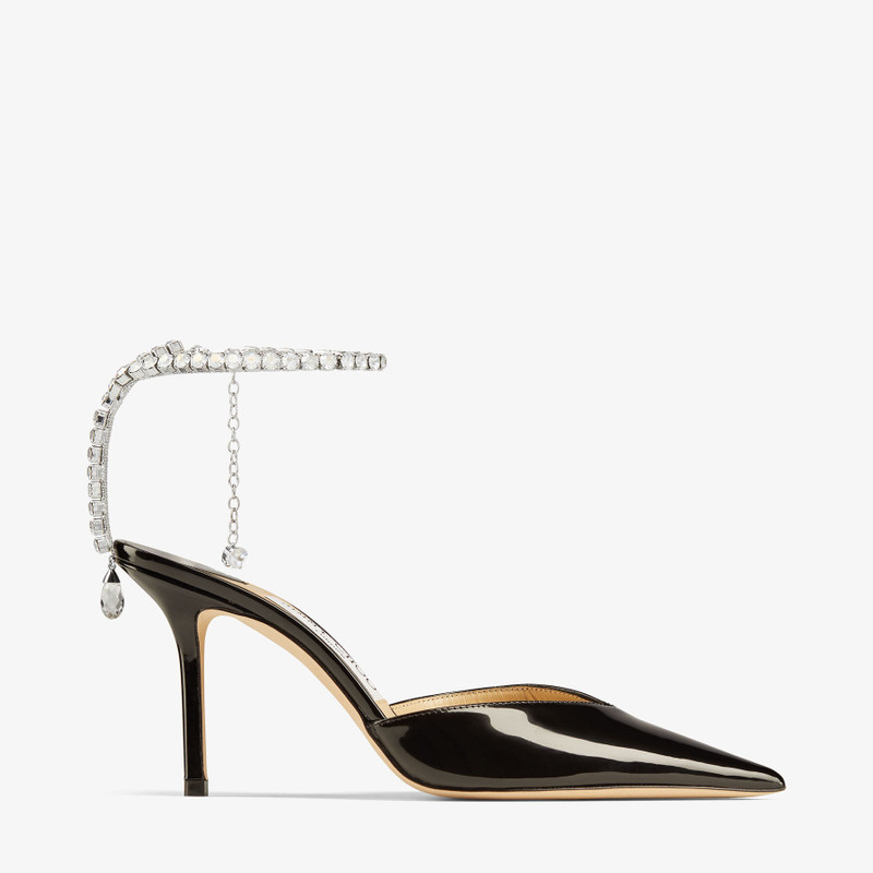 Saeda 85 Black Patent Leather Pumps with Crystal Embellishment - 1