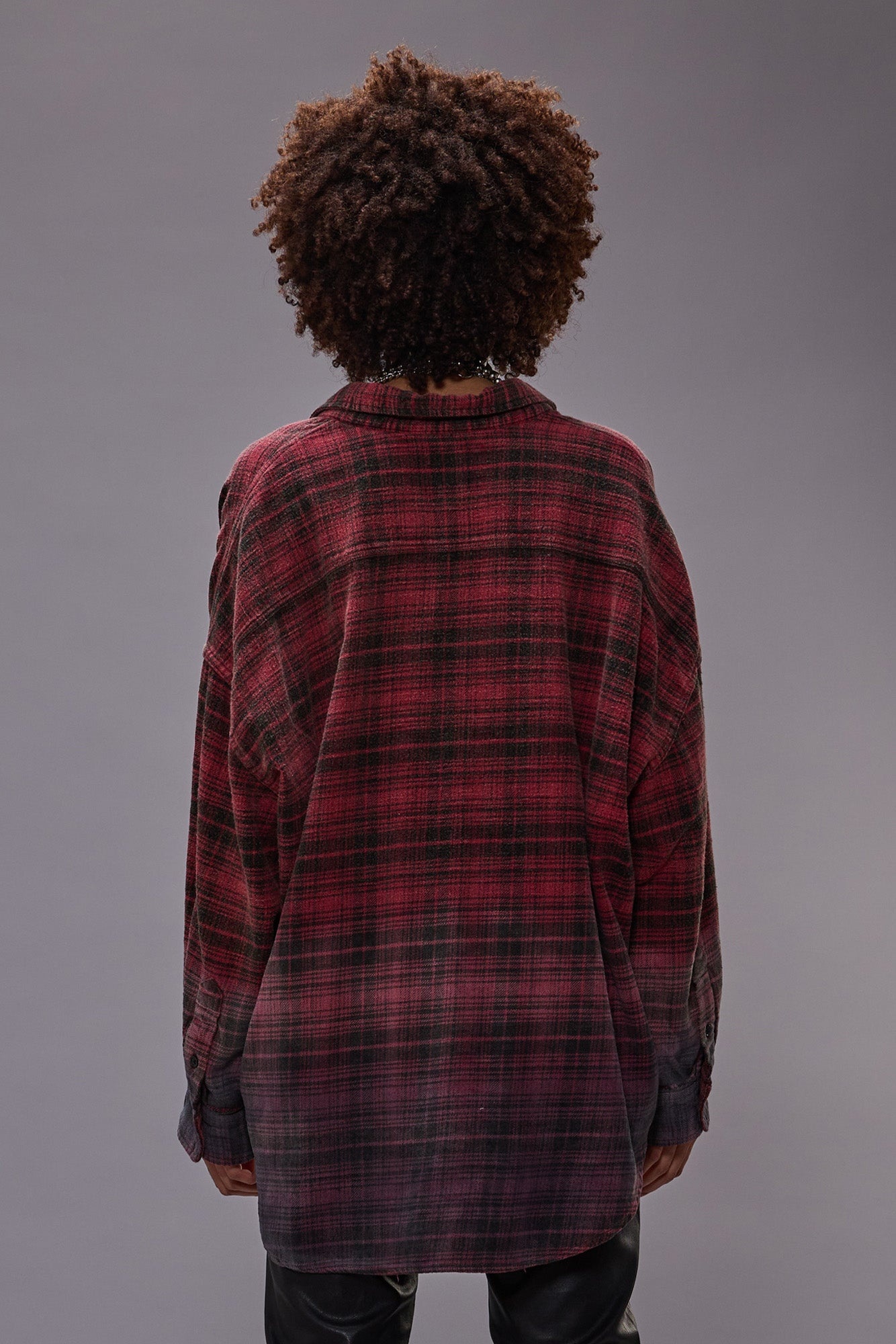 DROP NECK WORKSHIRT - DIP DYE RED PLAID - 3