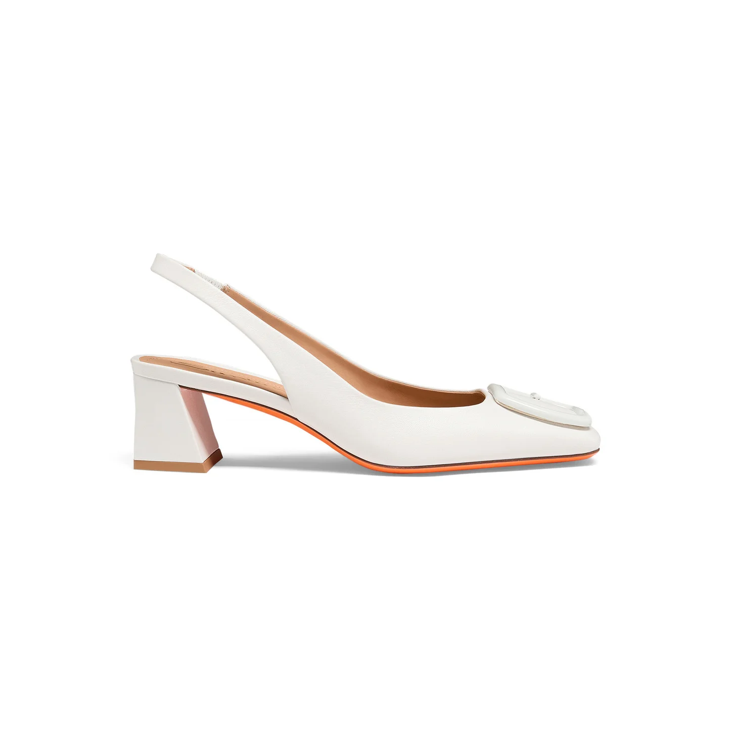 Women's white leather mid-heel slingback - 1