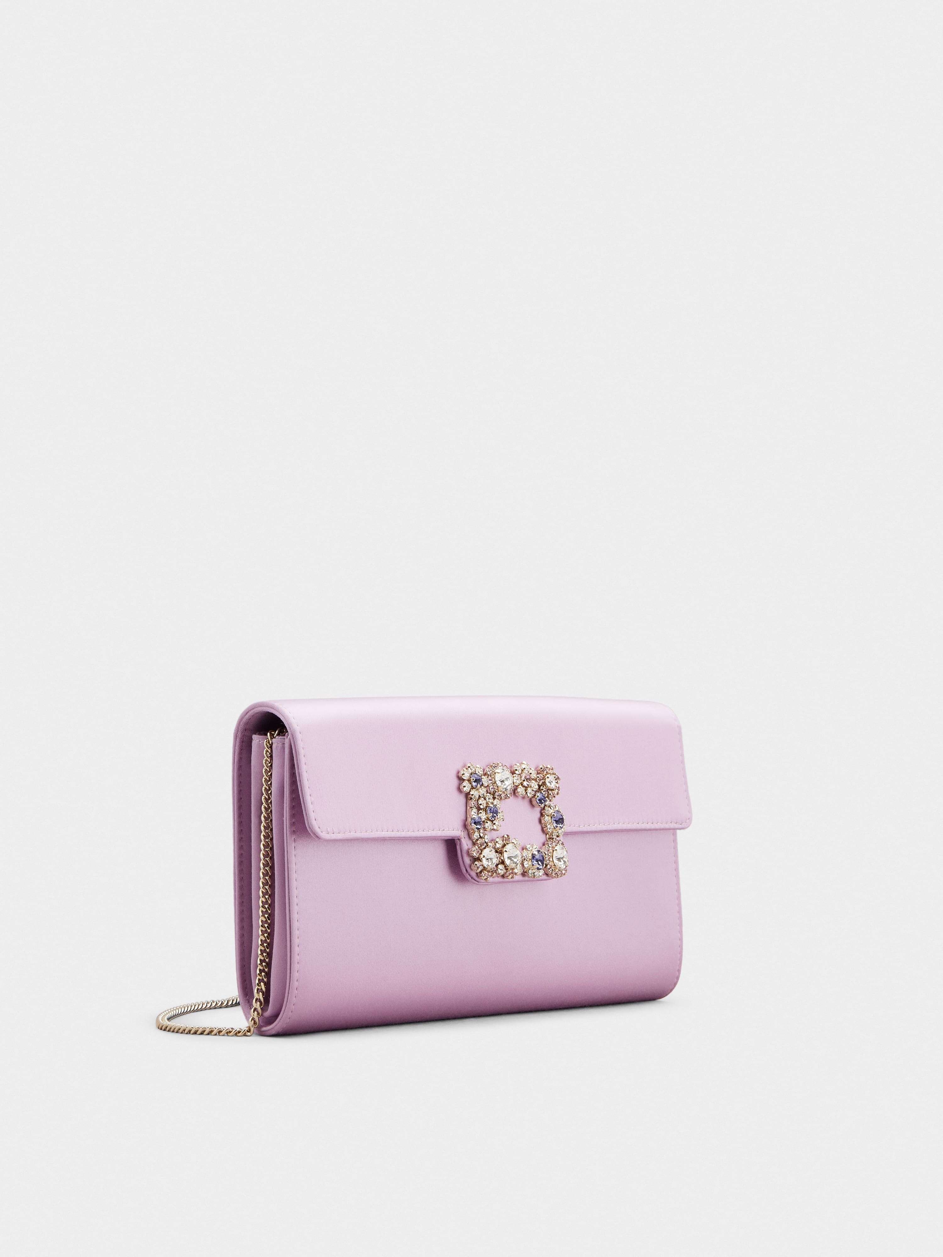 Flower Strass Colored Buckle Clutch in Satin - 3