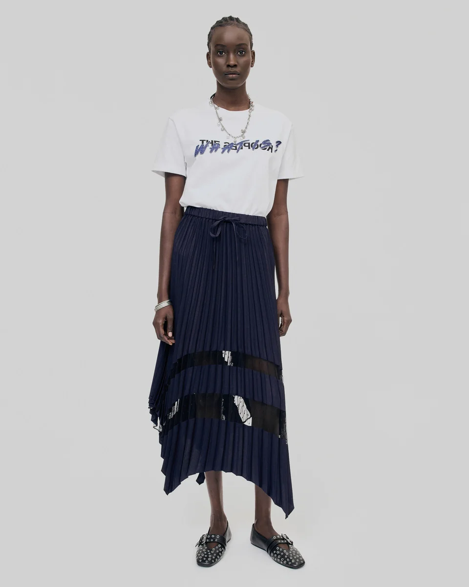 NAVY BLUE PLEATED LONG SKIRT - 1