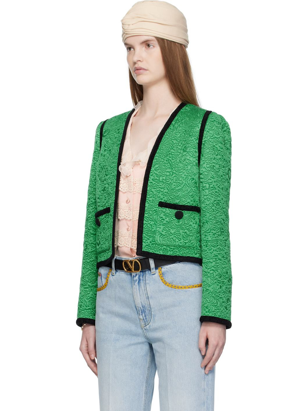 Green Apres L'Hiver Floral Matelassé Jacket - 4