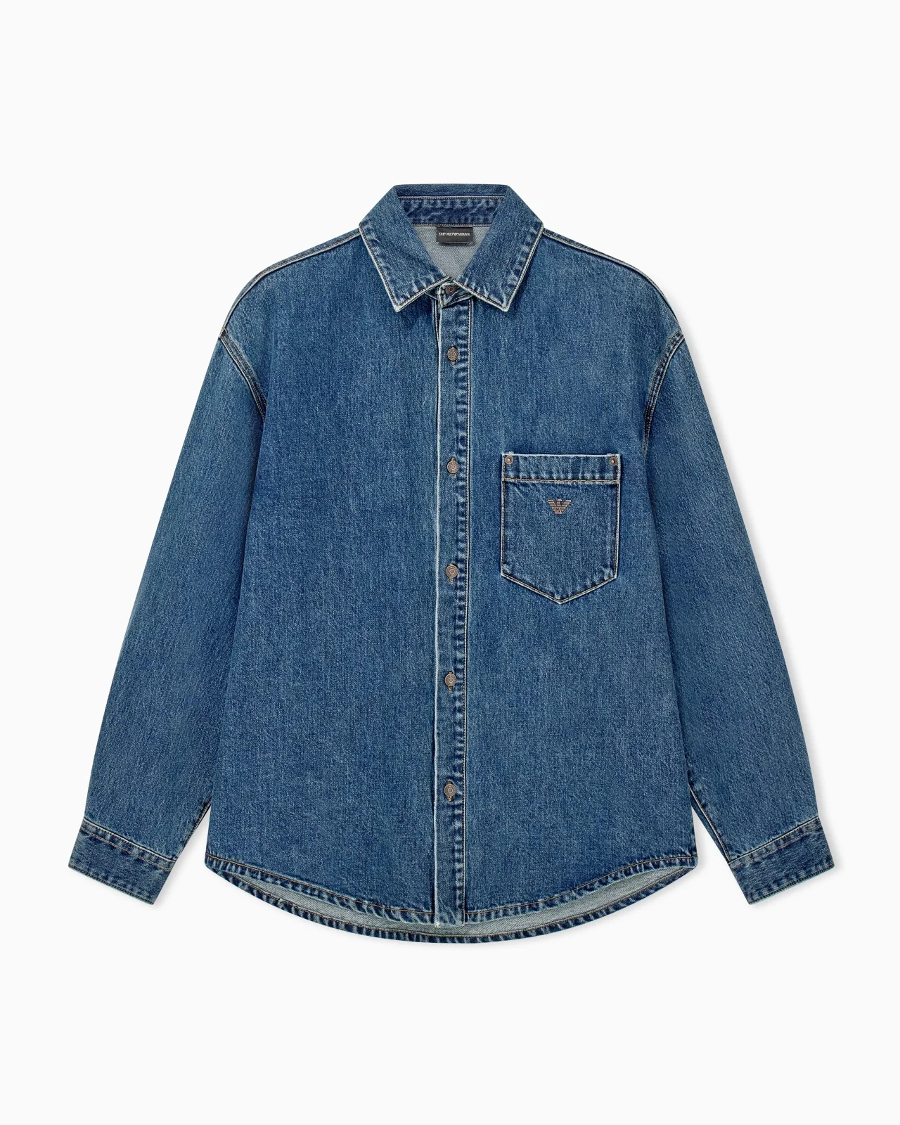 COTTON DENIM SHIRT WITH A CHEST POCKET AND METALLIC BUTTONS - 1