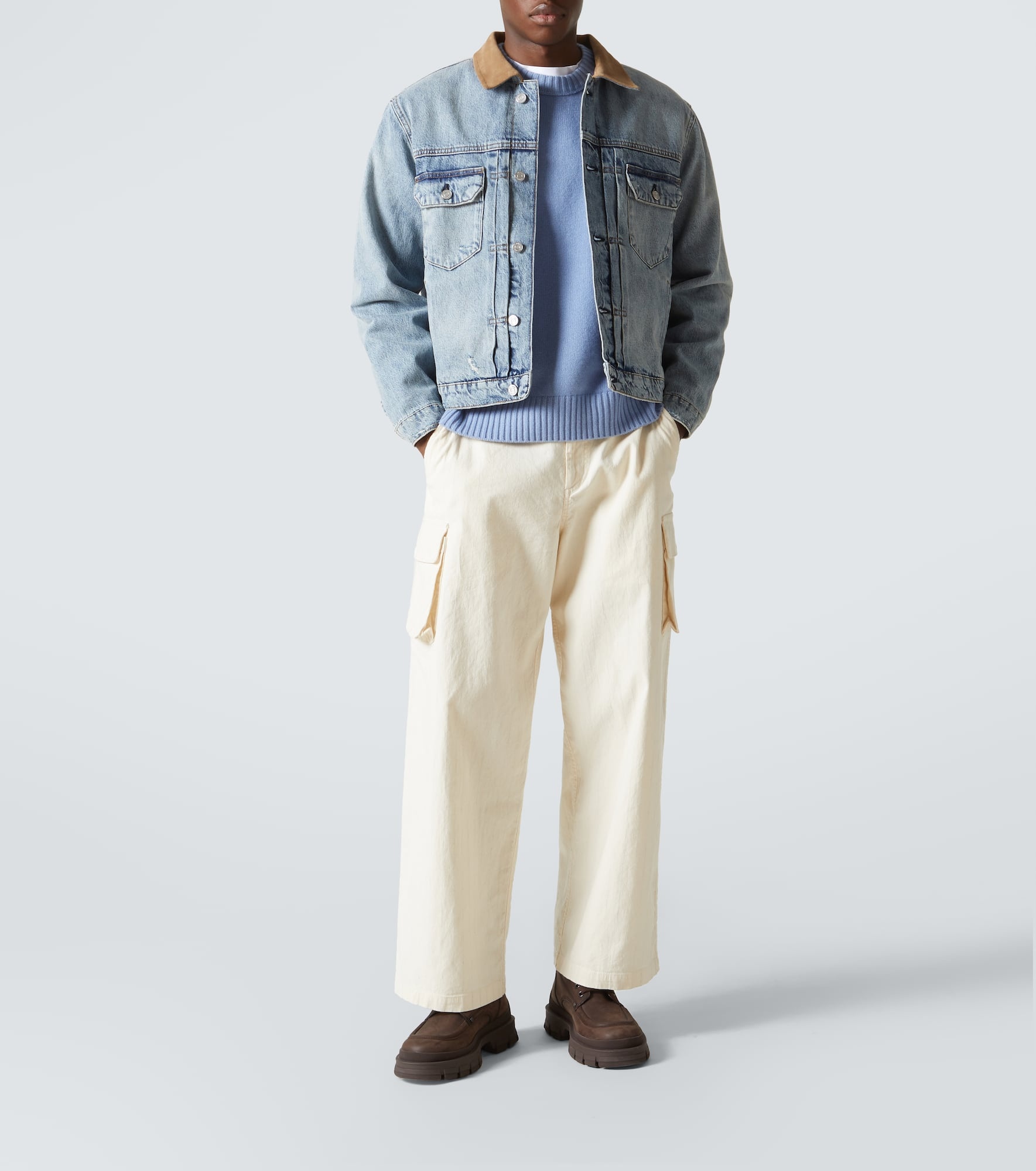 Distressed suede-trimmed denim jacket - 2