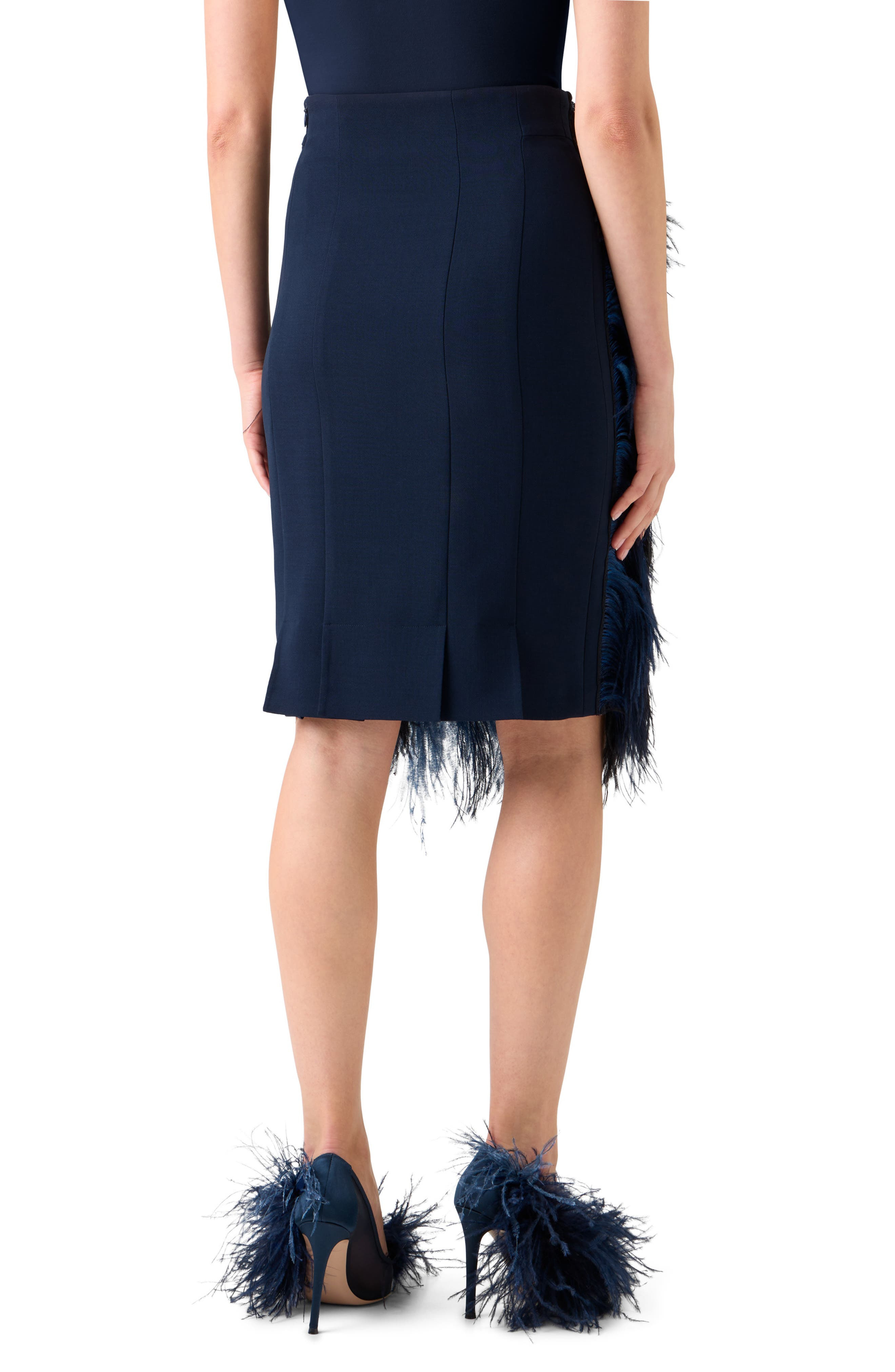Akris Feather Front Wool Blend Pencil Skirt in Navy at Nordstrom - 2