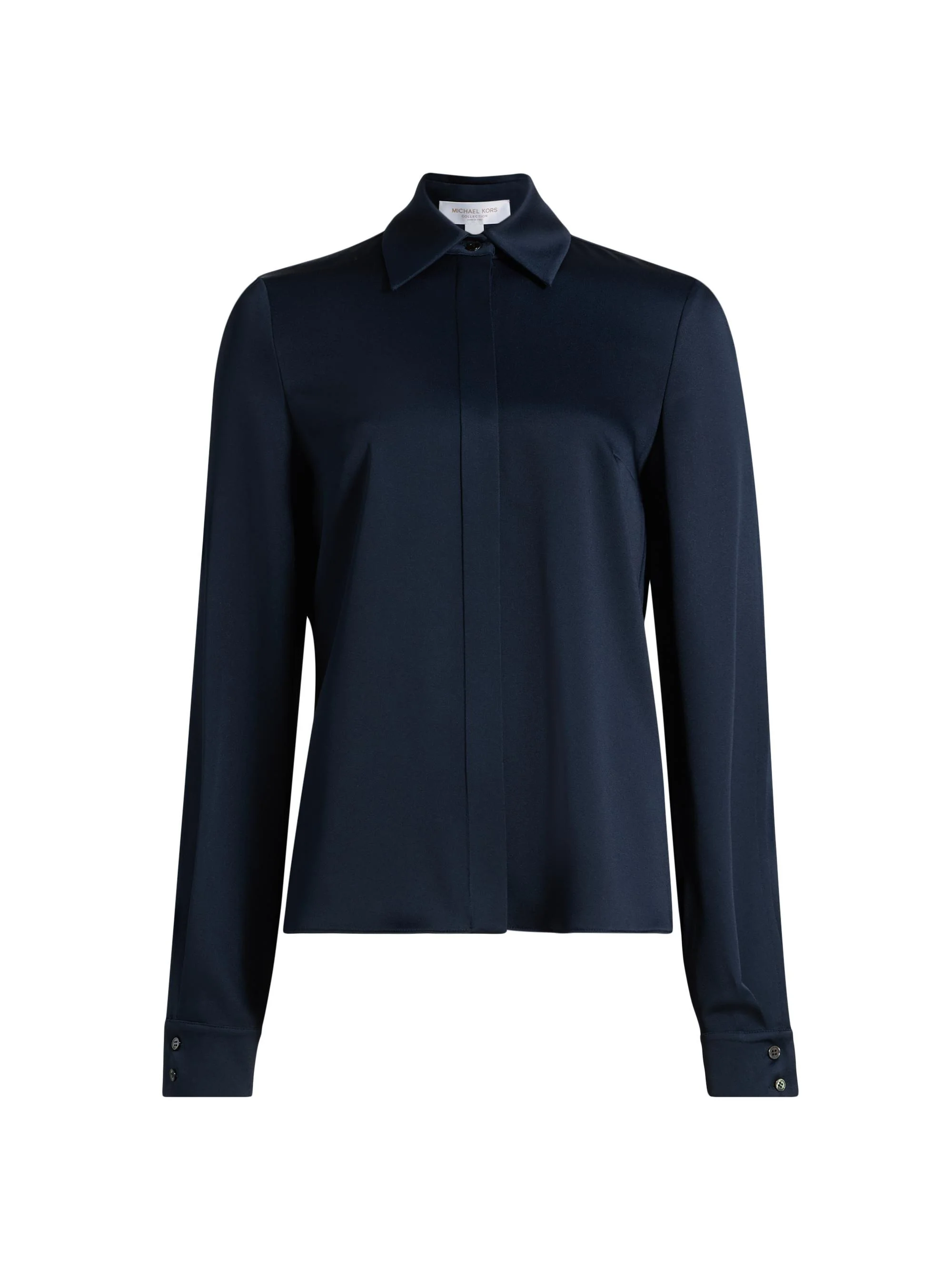 Women's Split-Sleeve Satin Shirt - Midnight - 1