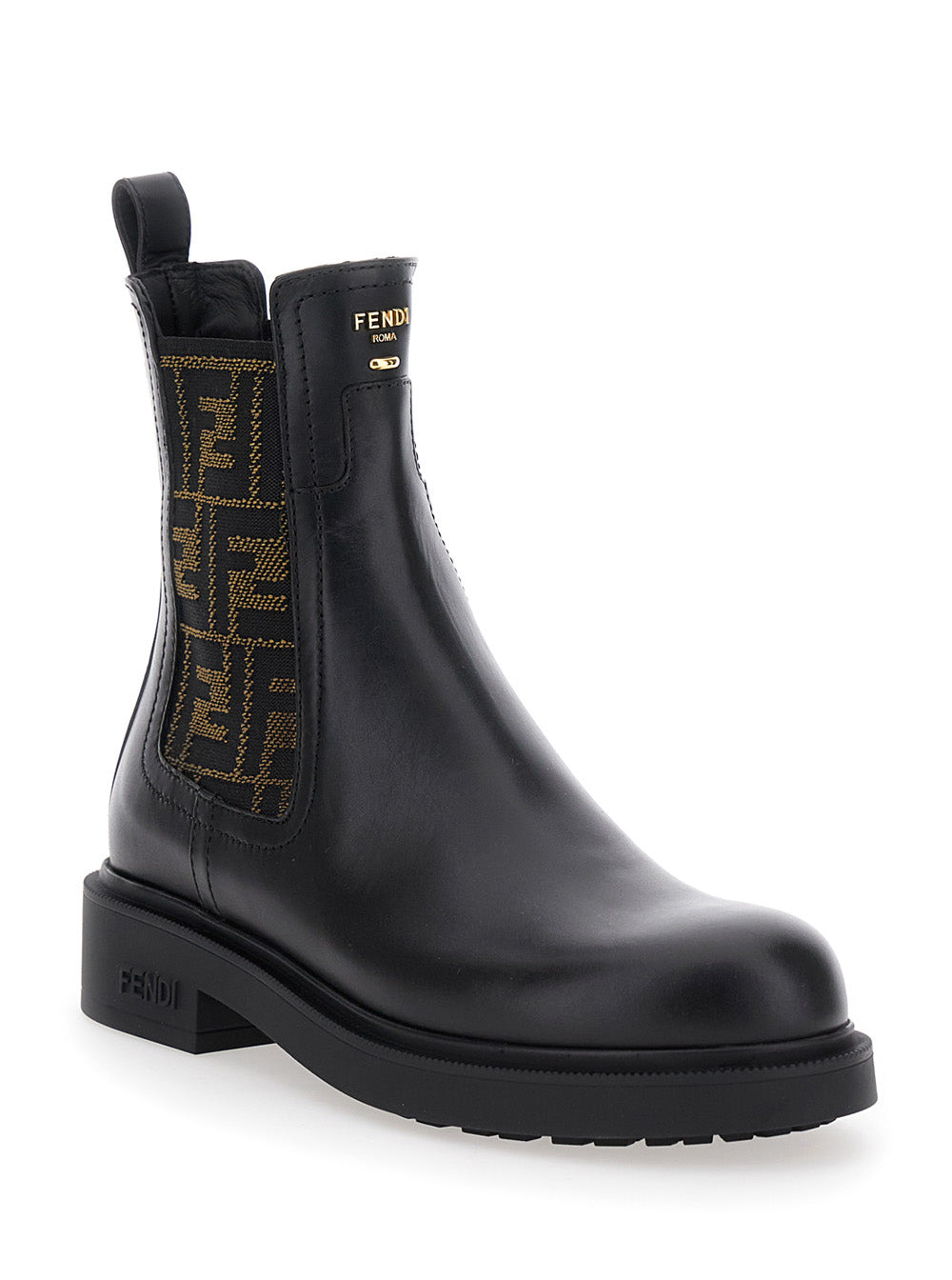 Fendi Women Black Ankle Boots With Elastic Side Detailing And Ff Motif In Leather Woman - 2