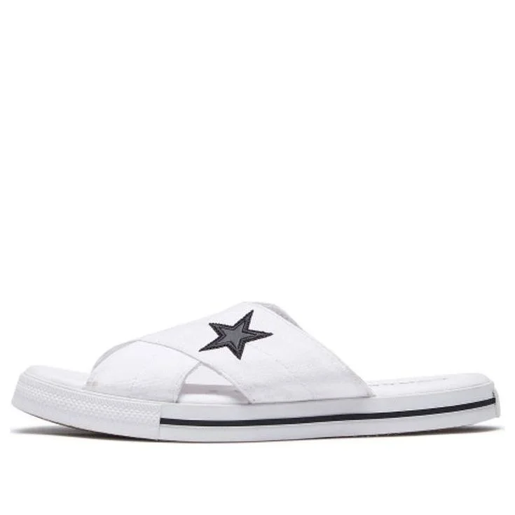 (WMNS) Converse One Star Slide Canvas White Slippers 'White Black' 565530C - 1