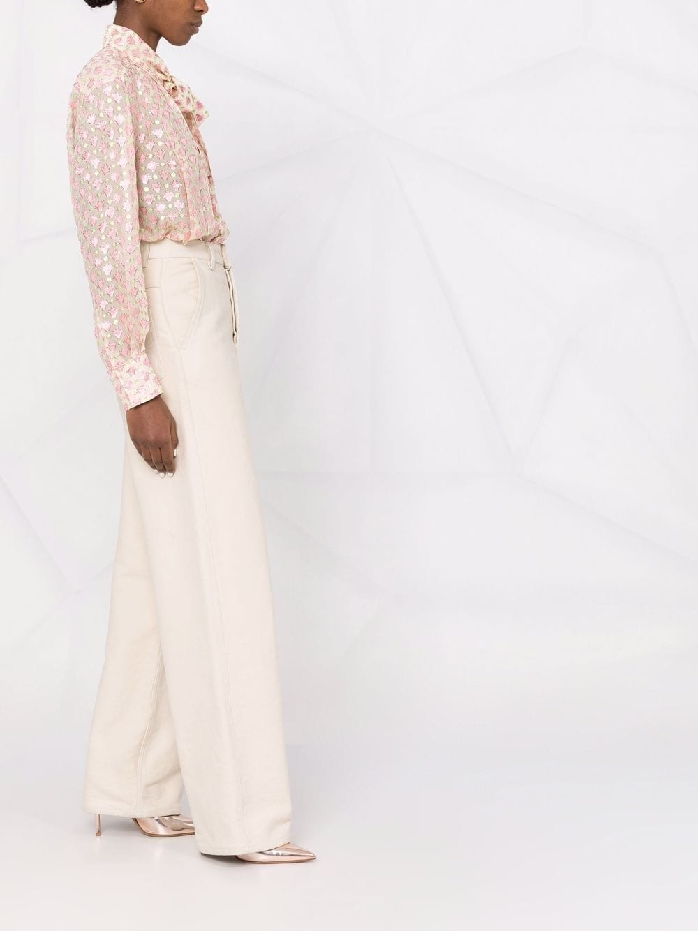 pussy-bow collar jacquard blouse - 4