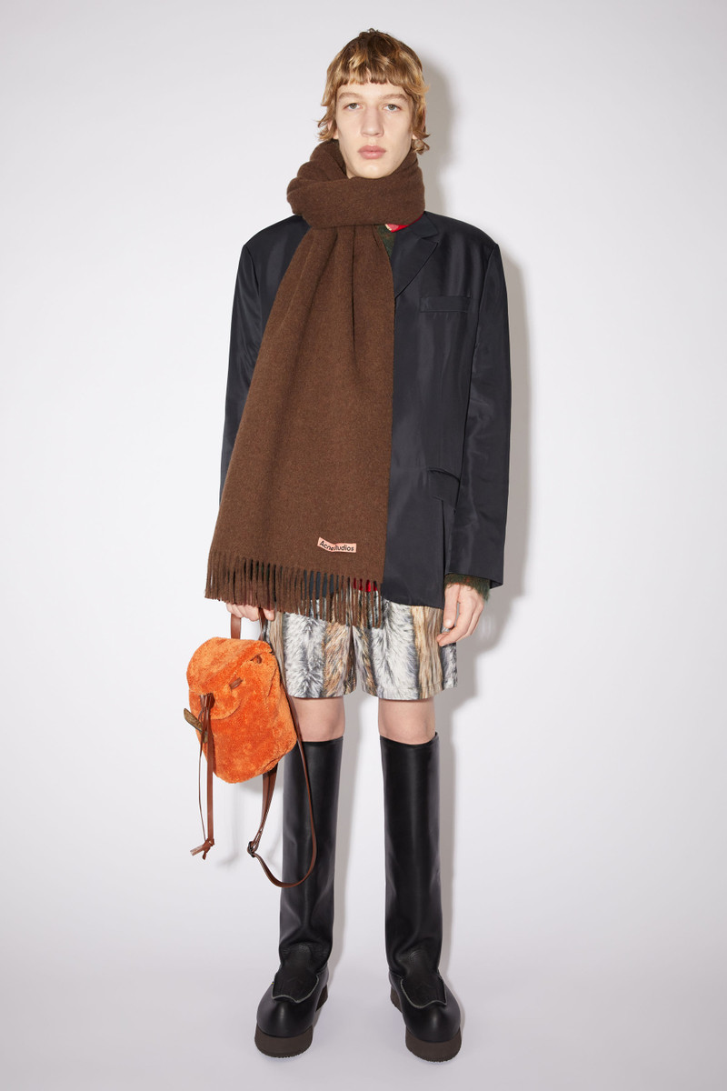 Fringe wool scarf - oversized - Dark rust melange 3