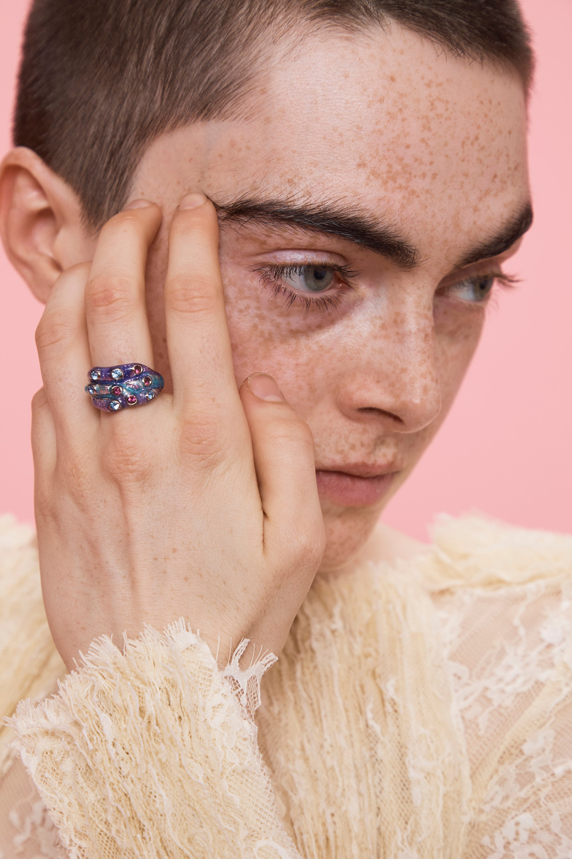 PERIWINKLE GLITTER STACKED RING - 3
