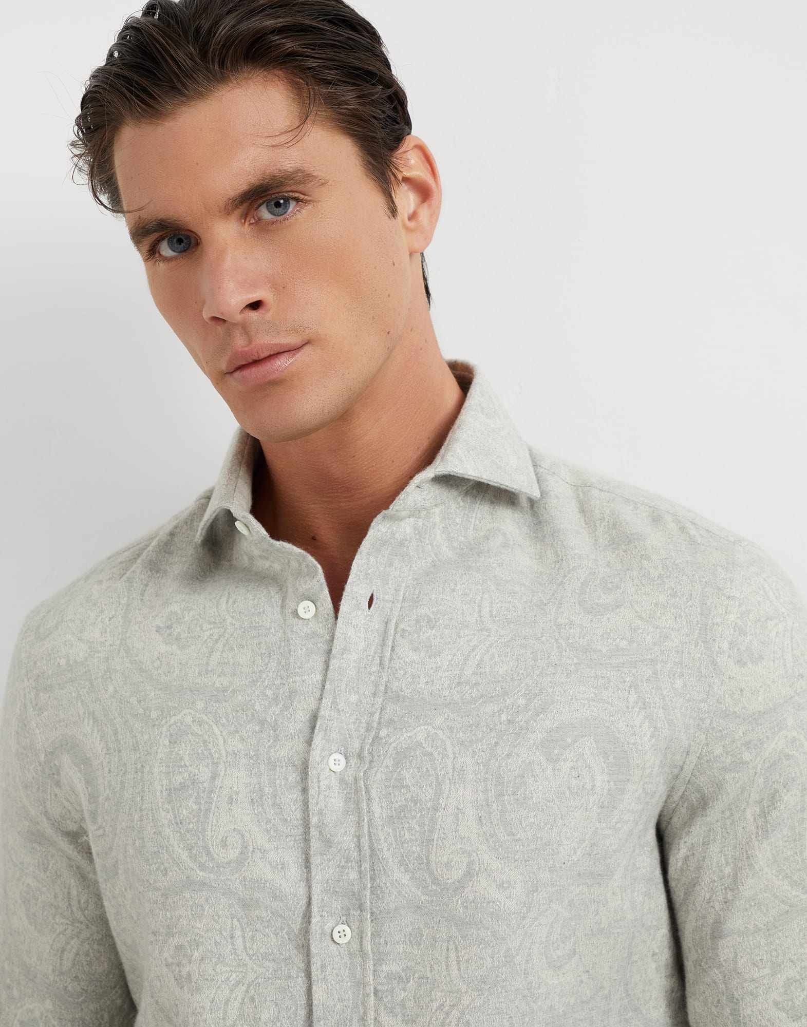 Paisley jacquard flannel easy fit shirt with spread collar - 3