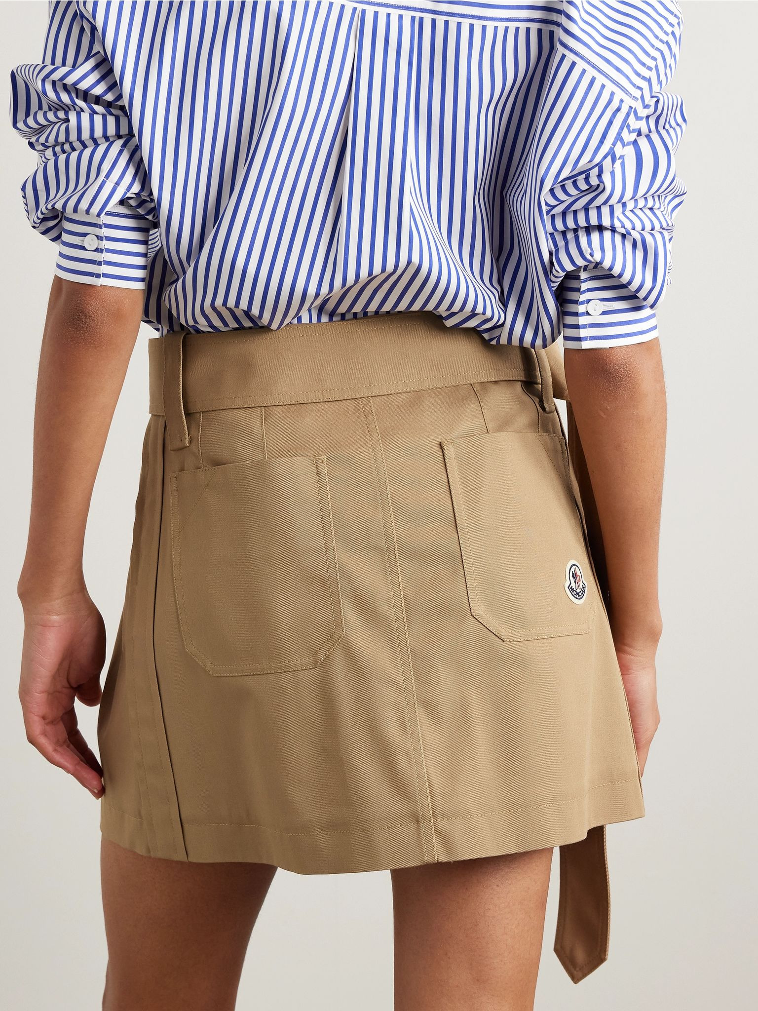 Belted pleated twill mini skirt Brown - 3