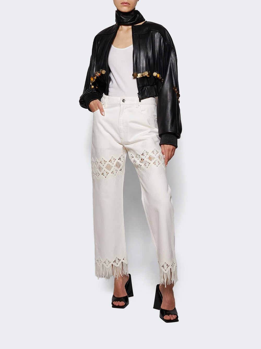Embroidered Denim Trousers Off White - 5