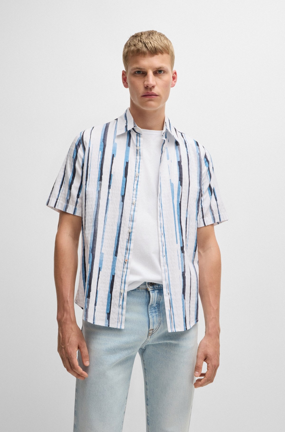 REGULAR-FIT SHIRT IN STRIPE-PRINT COTTON DOBBY - 2