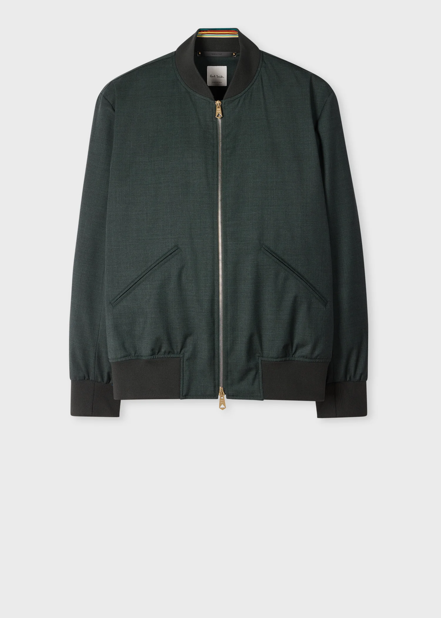 Dark Green Melange 'Storm System' Wool Bomber Jacket - 1