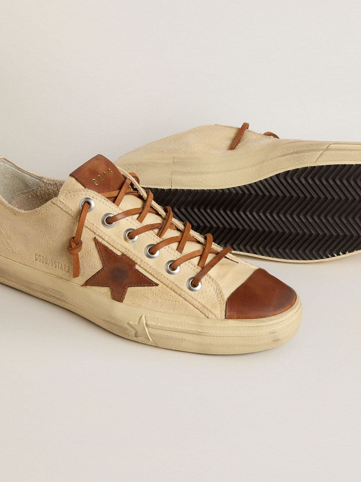Men's V-Star in cream canvas with tobacco leather star - 4