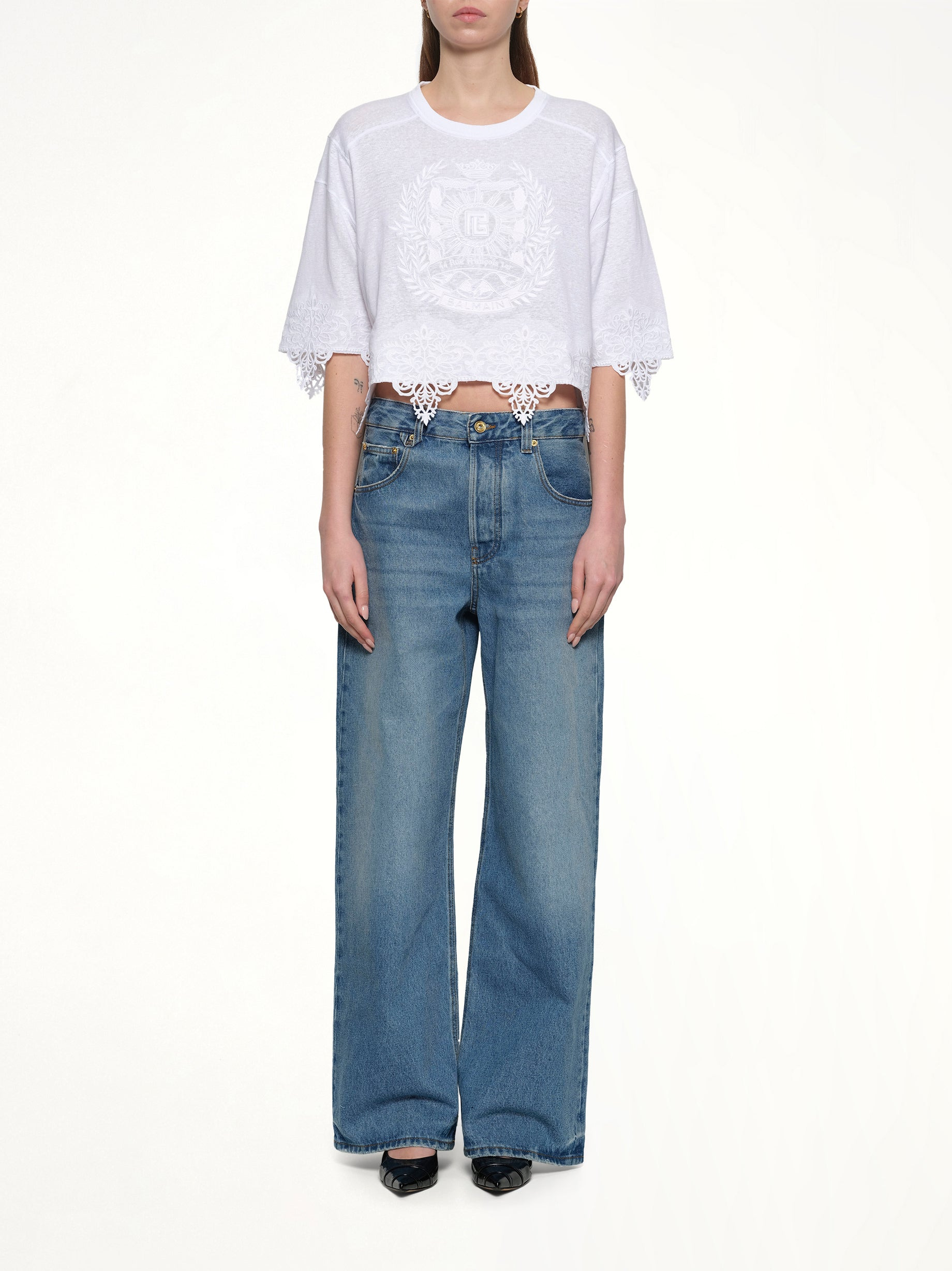 Balmain Emblem Baseball T-Shirt in White - 7