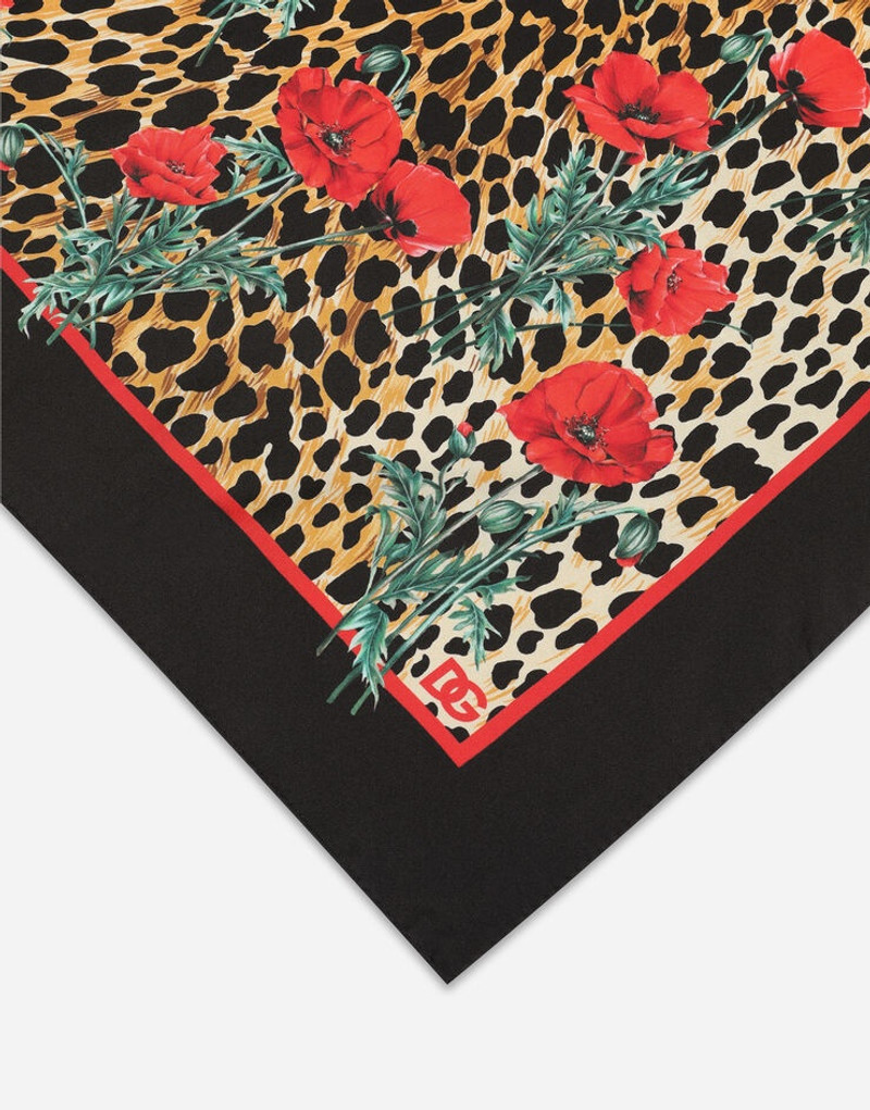 Dolce & Gabbana Silk bandanna with poppy and ocelot print outlook