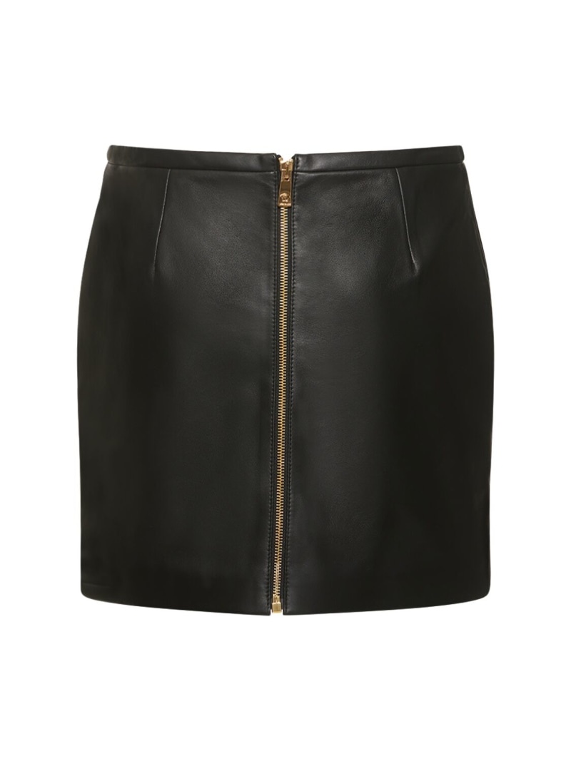 Leather plongé mini skirt w/logo - 5