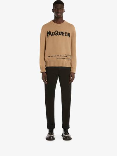 Alexander McQueen Mcqueen Graffiti Crew Neck Jumper in Black/beige outlook