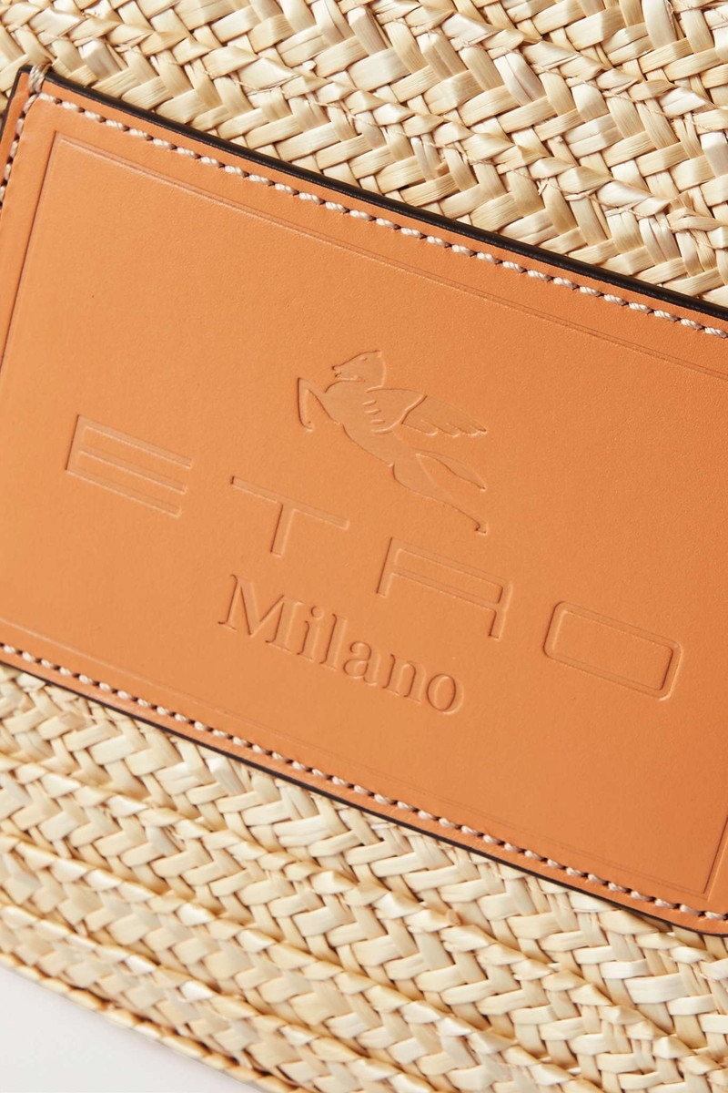 Medium leather-trimmed raffia tote 4