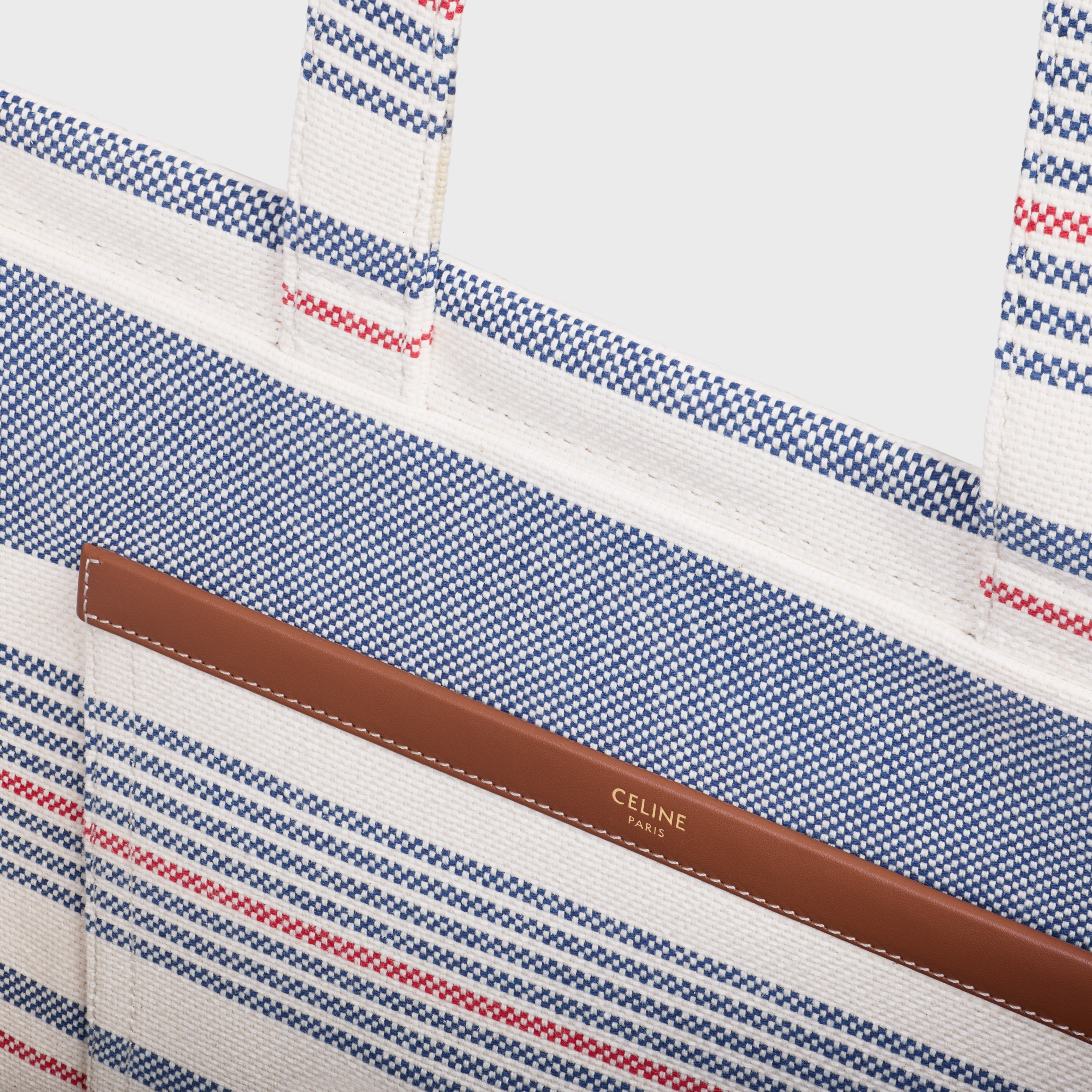 Large Cabas Thais in STRIPED TEXTILE AND CALFSKIN - 4