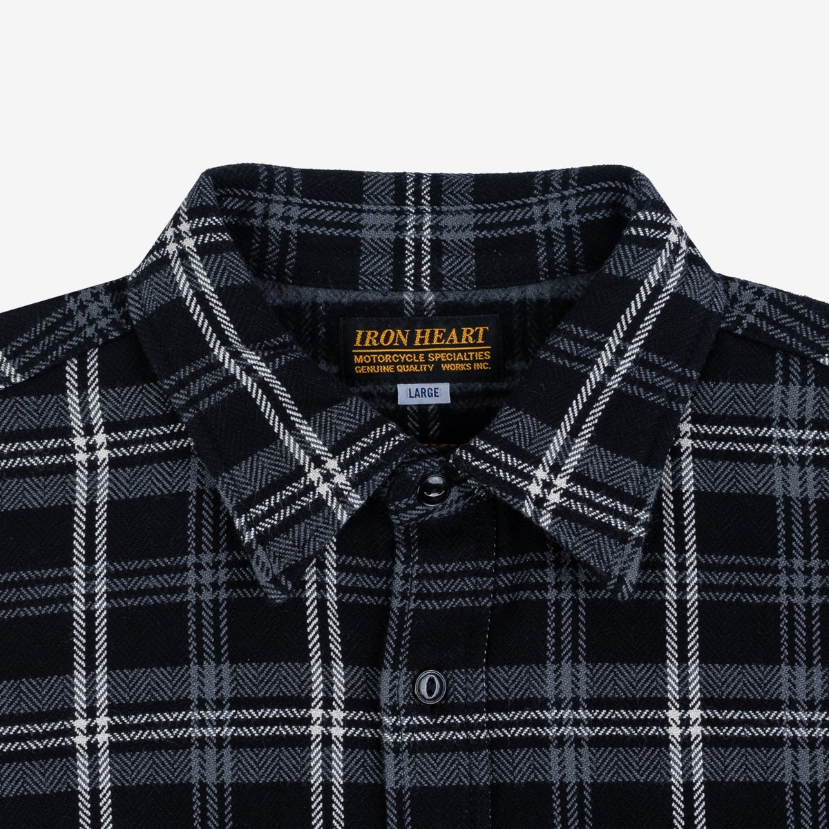 Ultra Heavy Flannel Herringbone Check Work Shirt - Black - 14