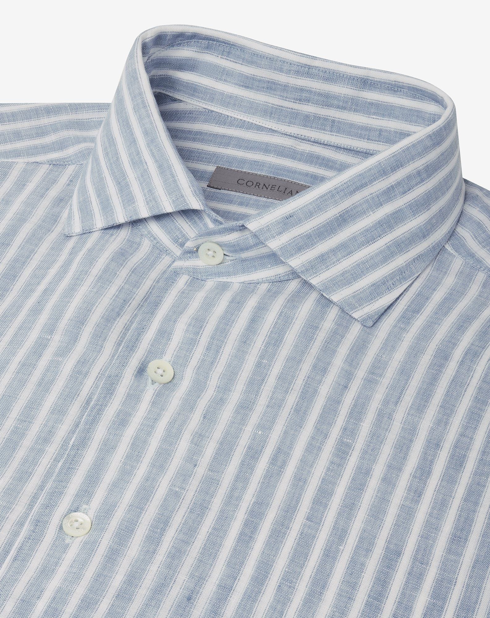 Pure linen shirt with white/light blue striped pattern - 4