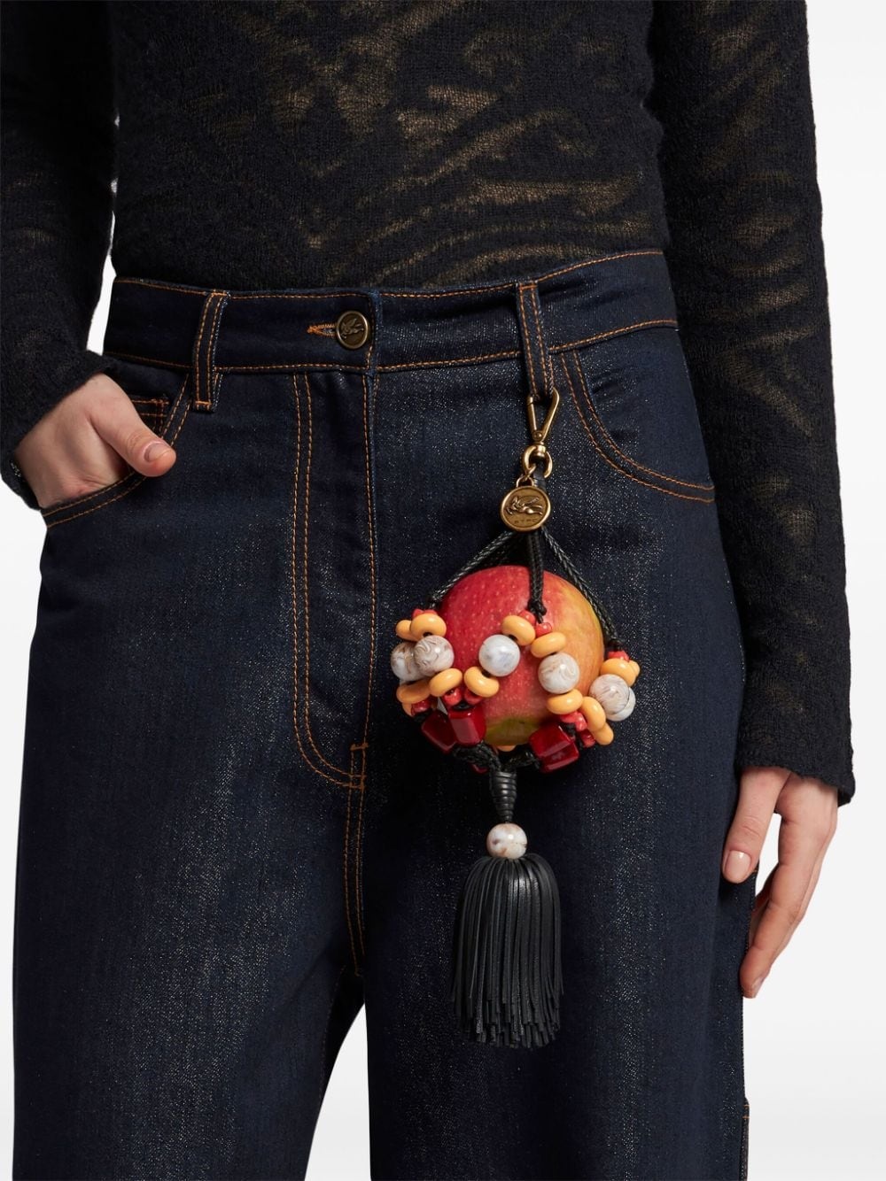 apple-tassel leather charm - 3