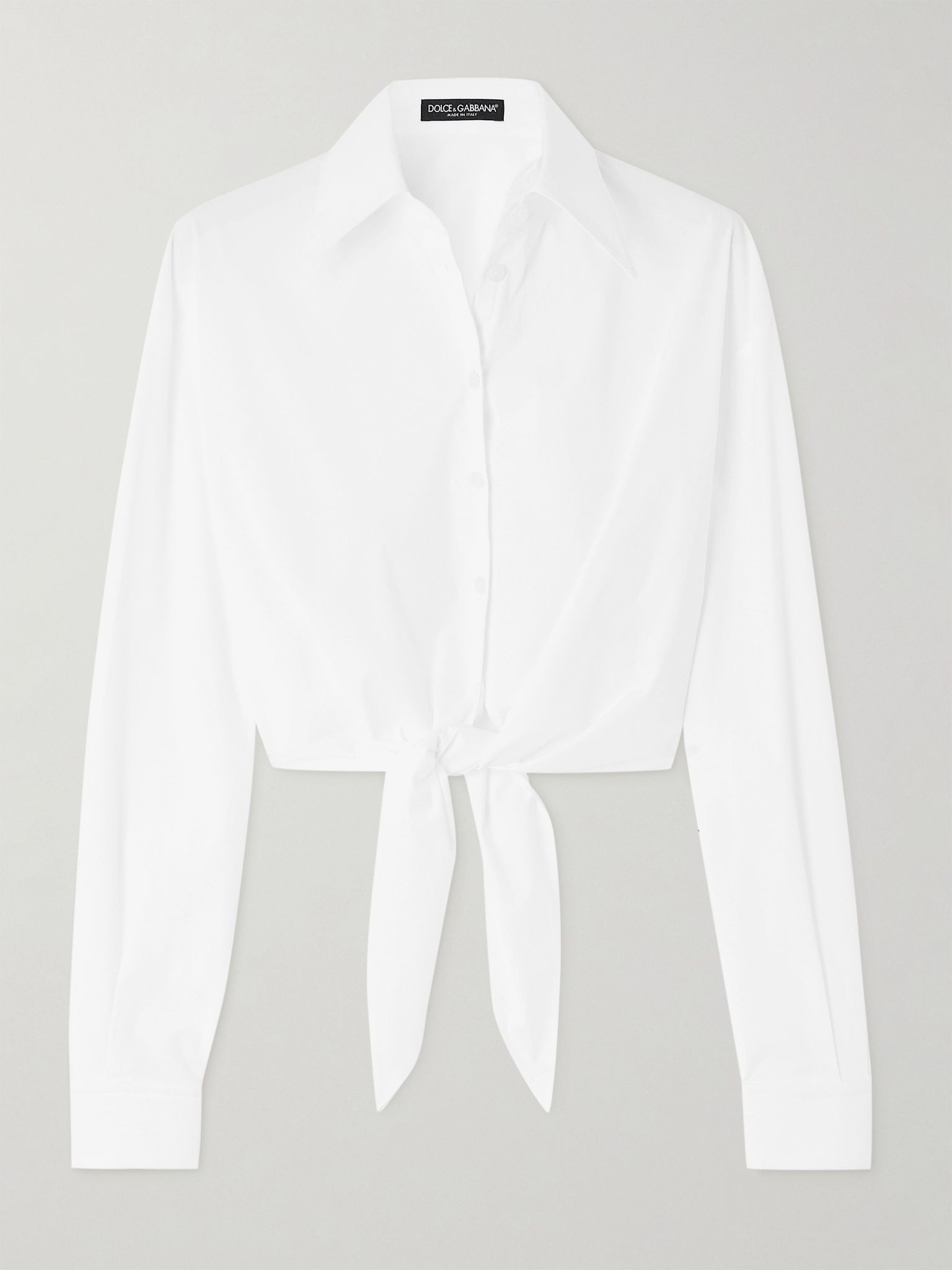 Cropped tie-front cotton-blend poplin shirt White - 1