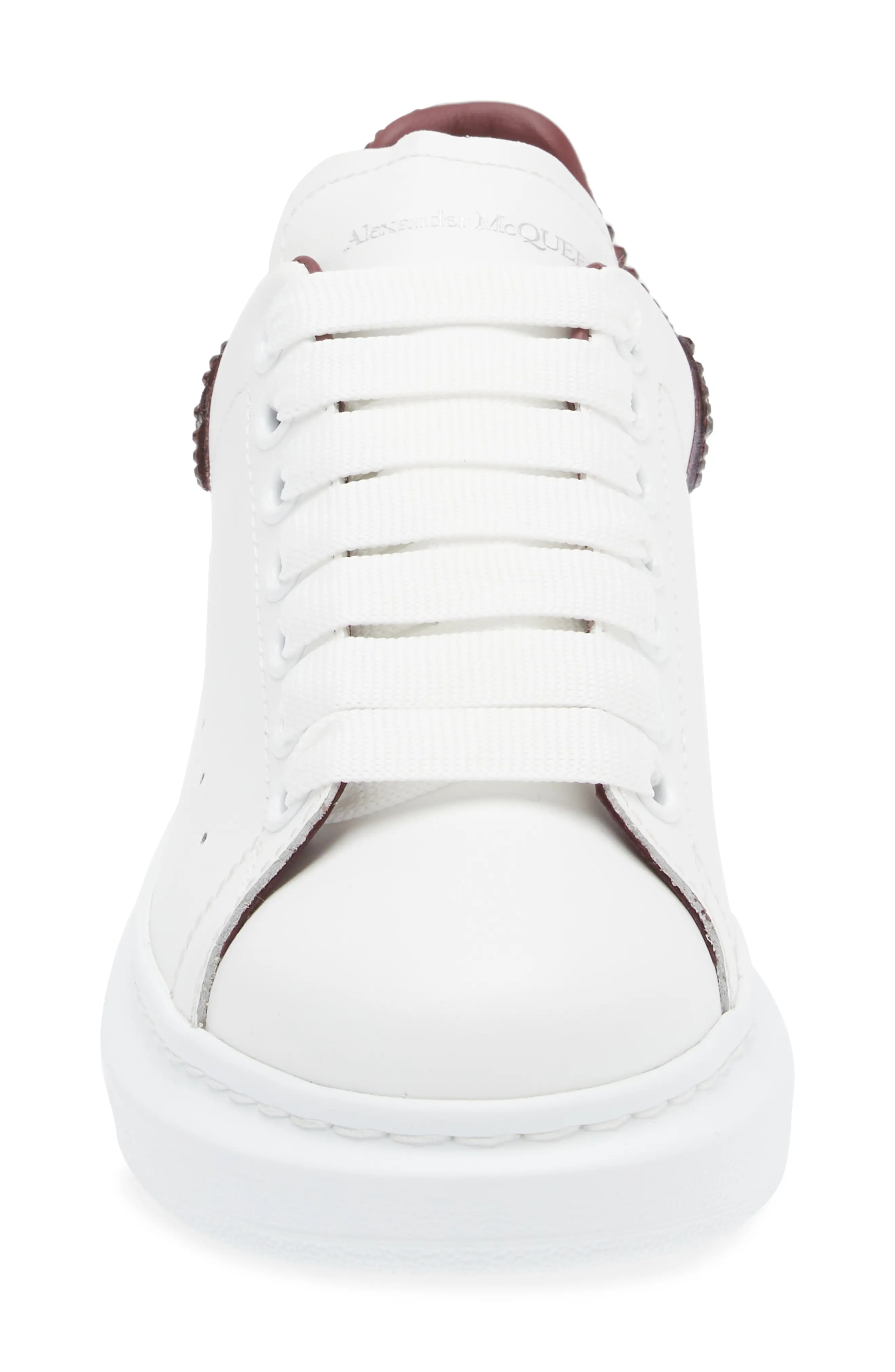 Oversized Crystal Embellished Sneaker in White/Burgundy - 4