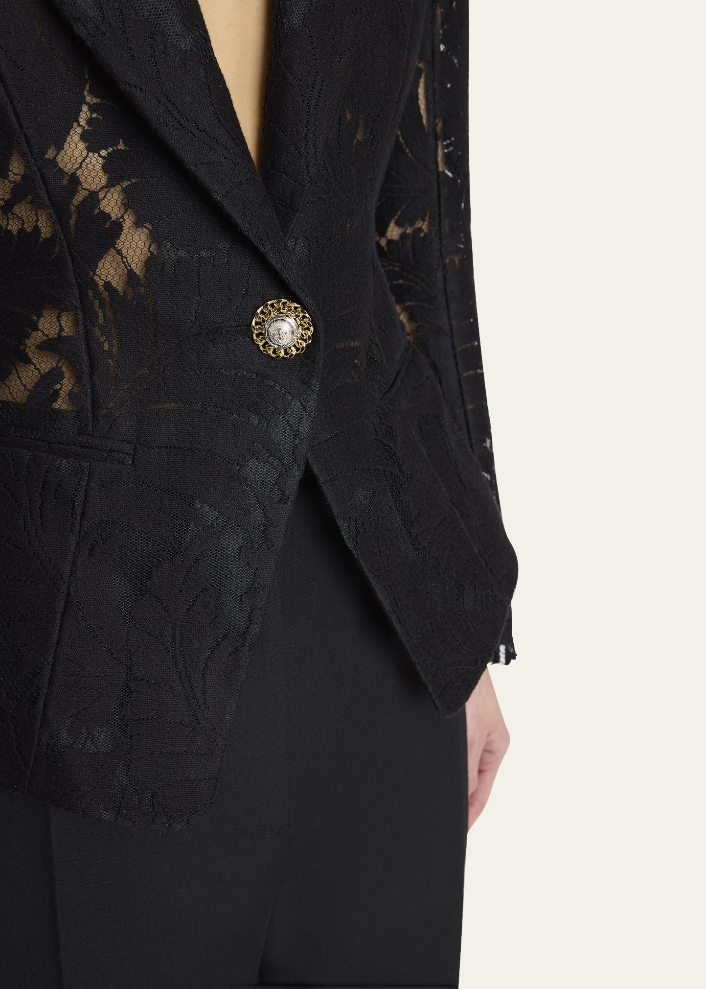 Single-Breasted Fitted Lace Jacket - 5