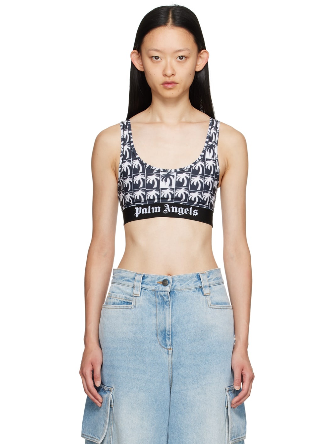 Palm Angels Black Graphic Sport Bra, ssense