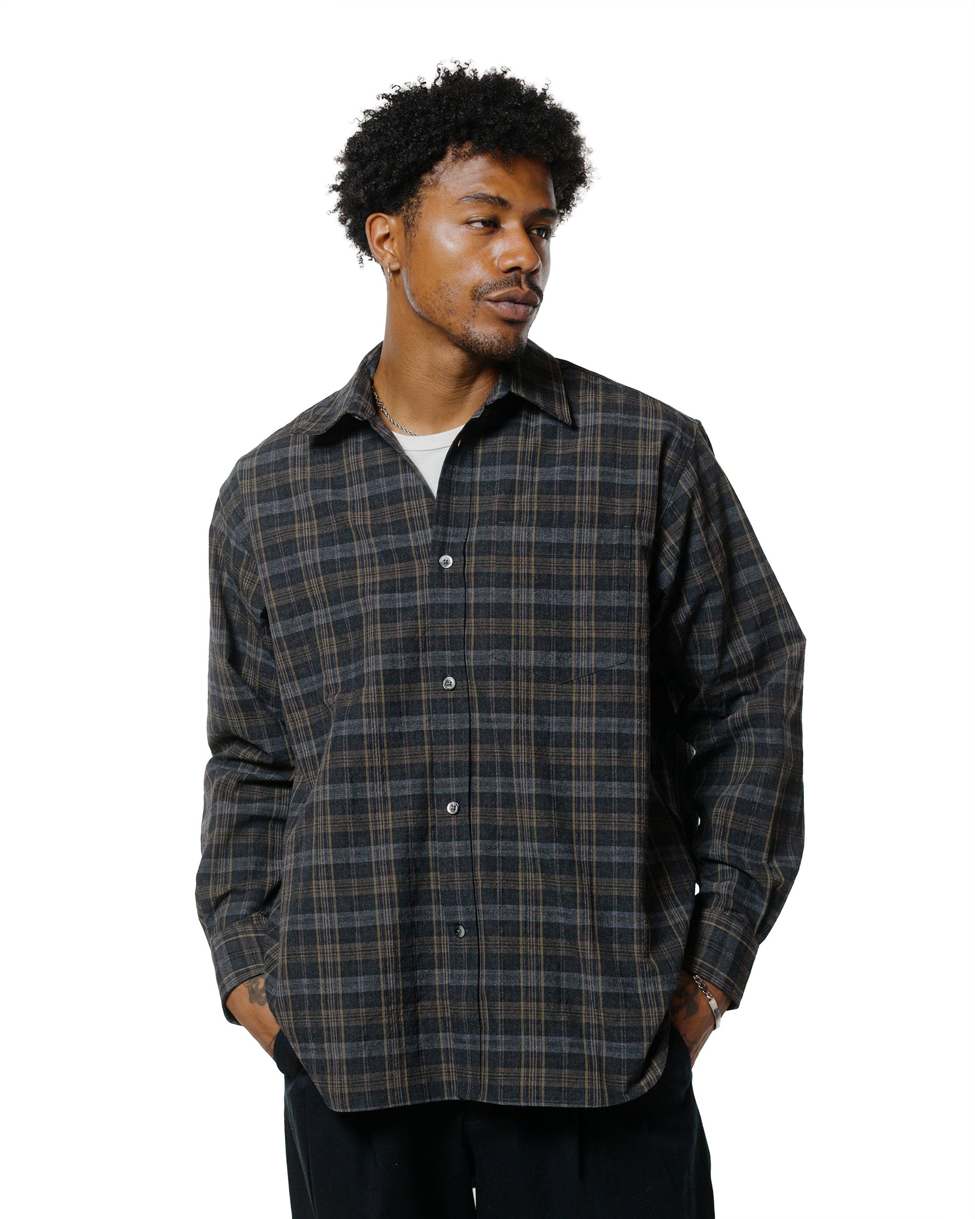 Ole Oversized Wool Check Shirt Charcoal Grey - 2