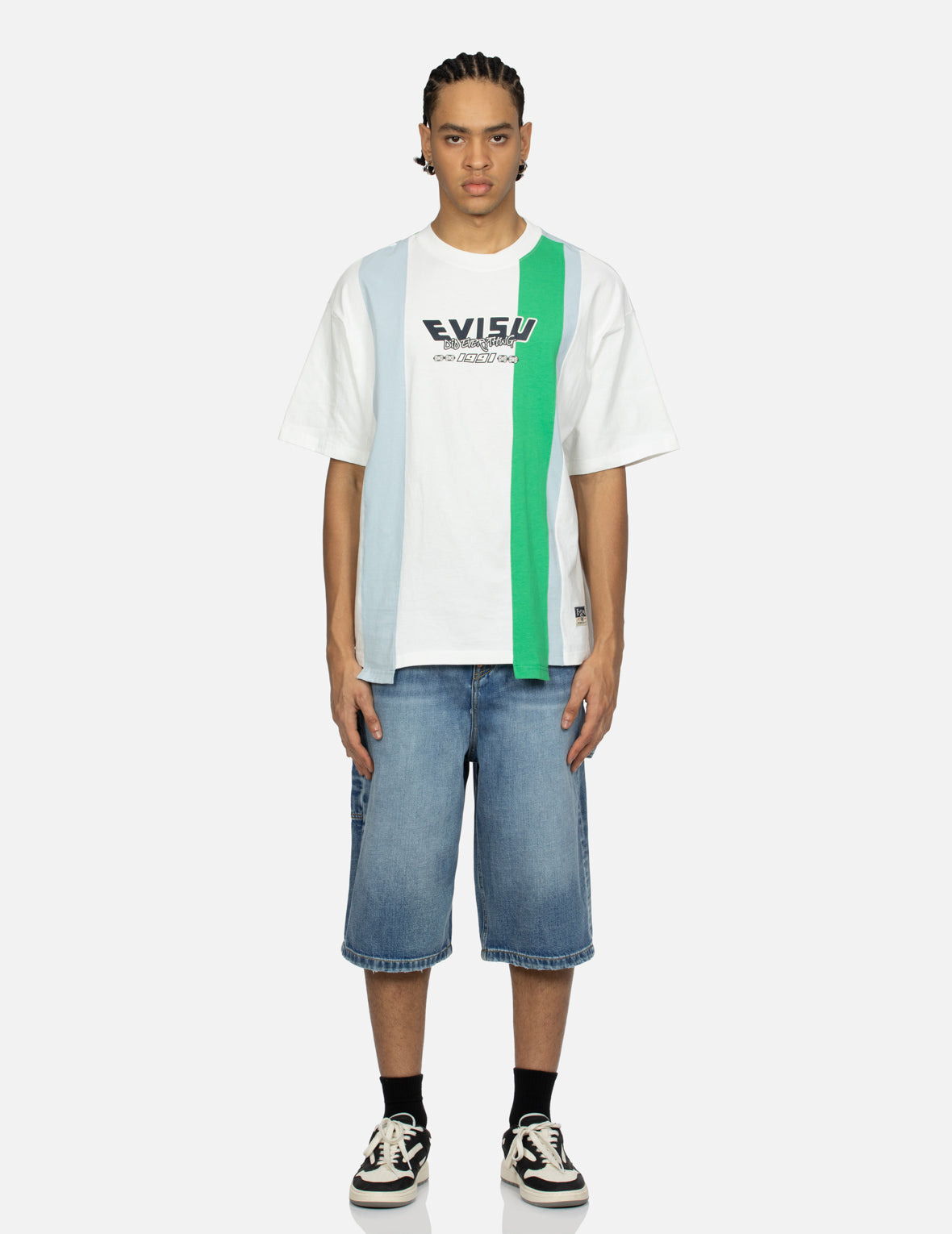 HANAFUDA DARUMA AND SEAGULL PRINT FASHION FIT DENIM SHORTS - 6