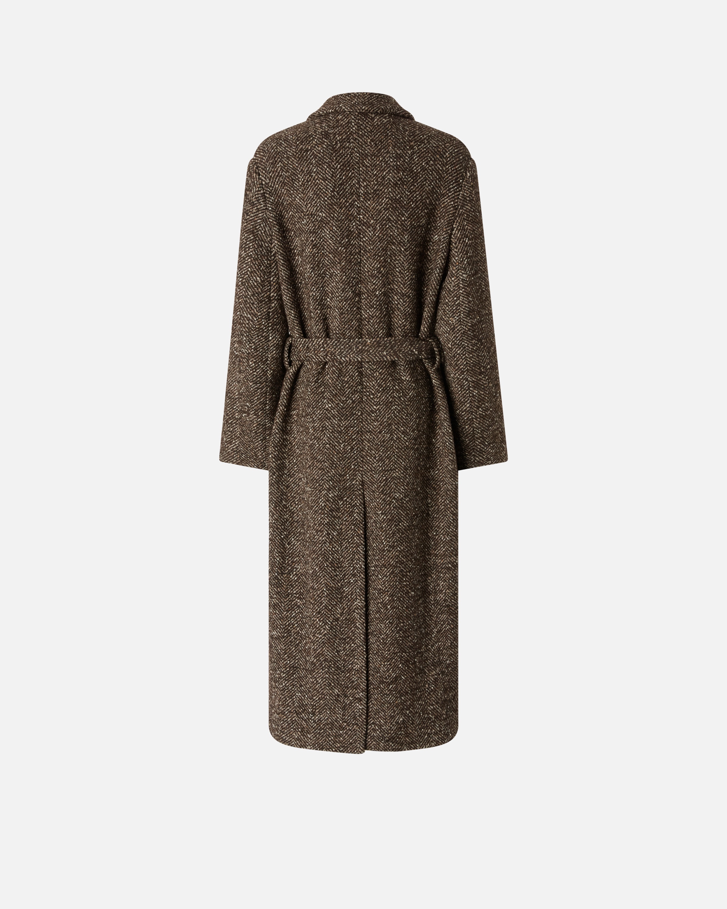 LONG HERRINGBONE COAT WITH BELT - 6