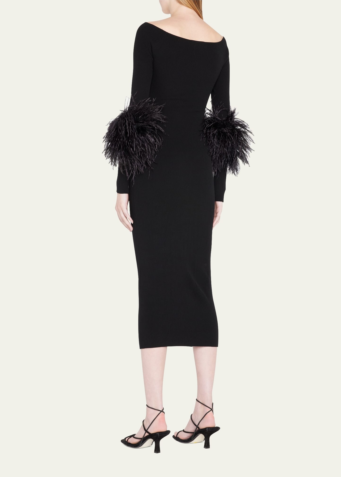 Criss-Cross Cutout Midi Dress w/ Feather Trim - 3
