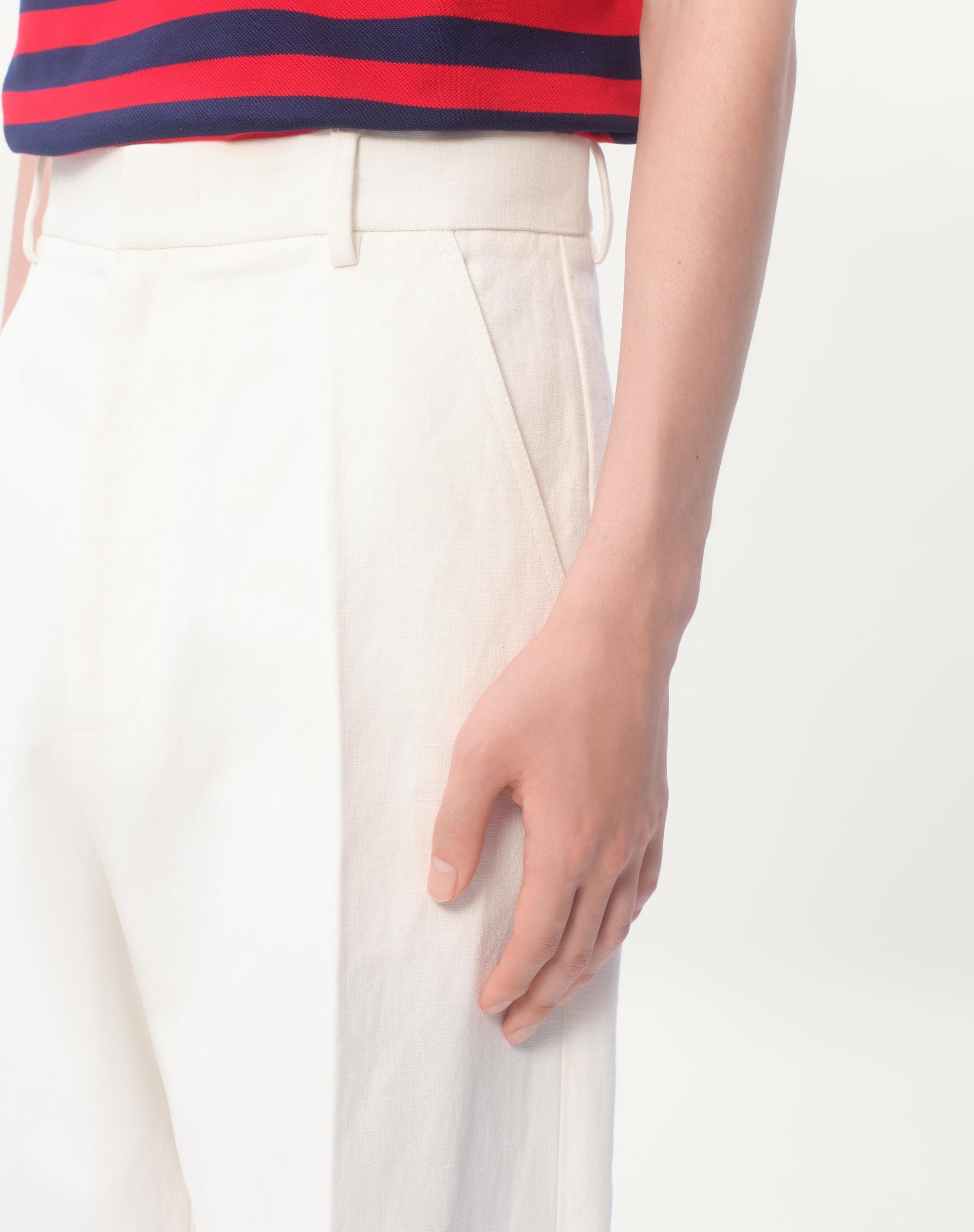 COTTON AND LINEN PANTS WITH JACQUARD HEM - 3