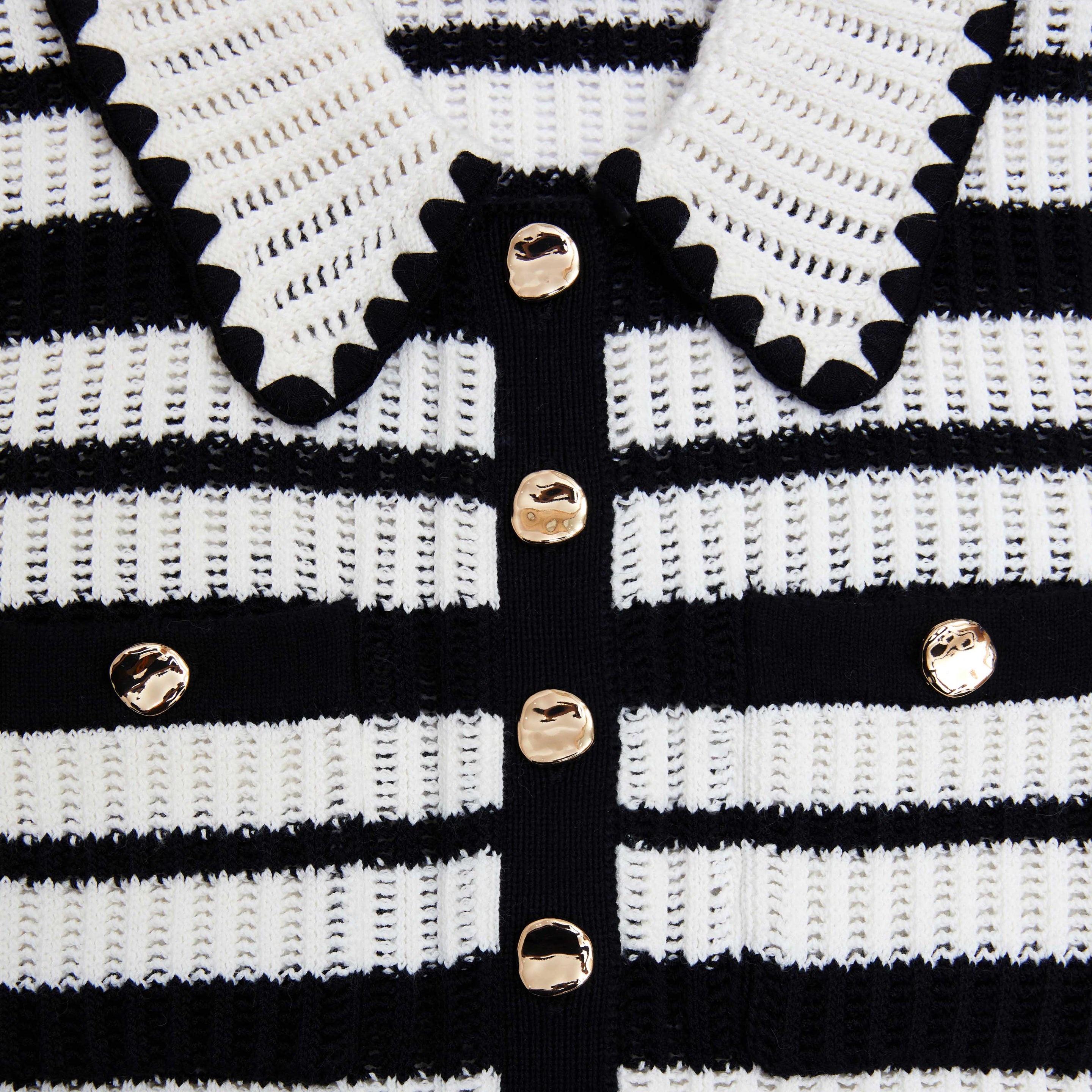 Cream And Black Striped Crochet Top - 5