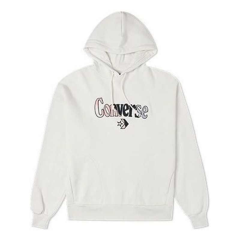 (WMNS) Converse Logo Embroidered Loose Fleece Hoodie White 10022349-A01 - 1