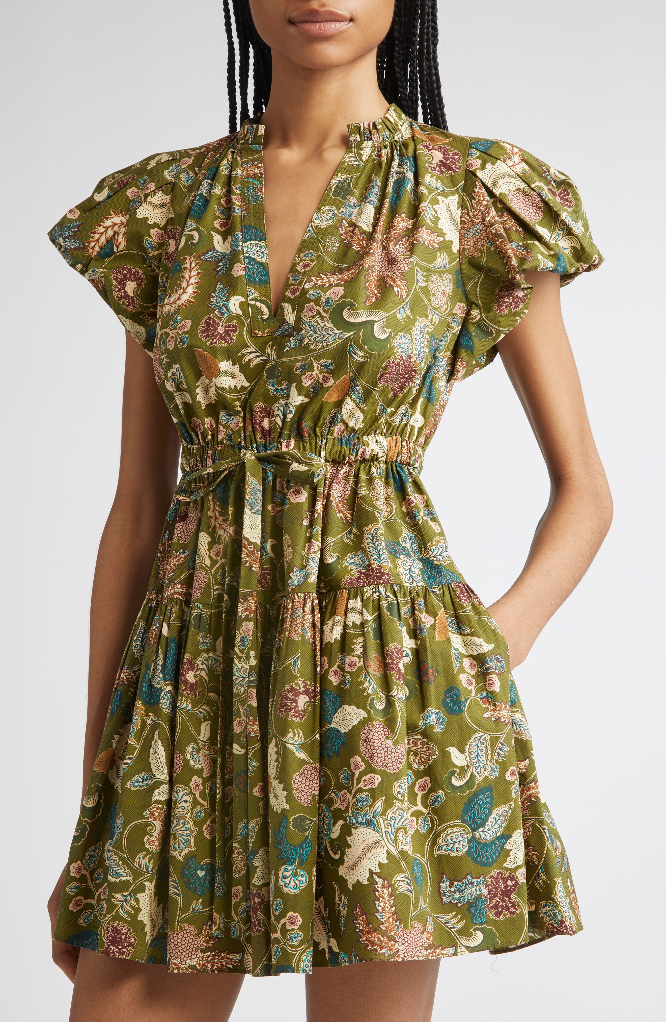 Ulla Johnson Izel Floral Print Minidress in Lichen at Nordstrom - 4