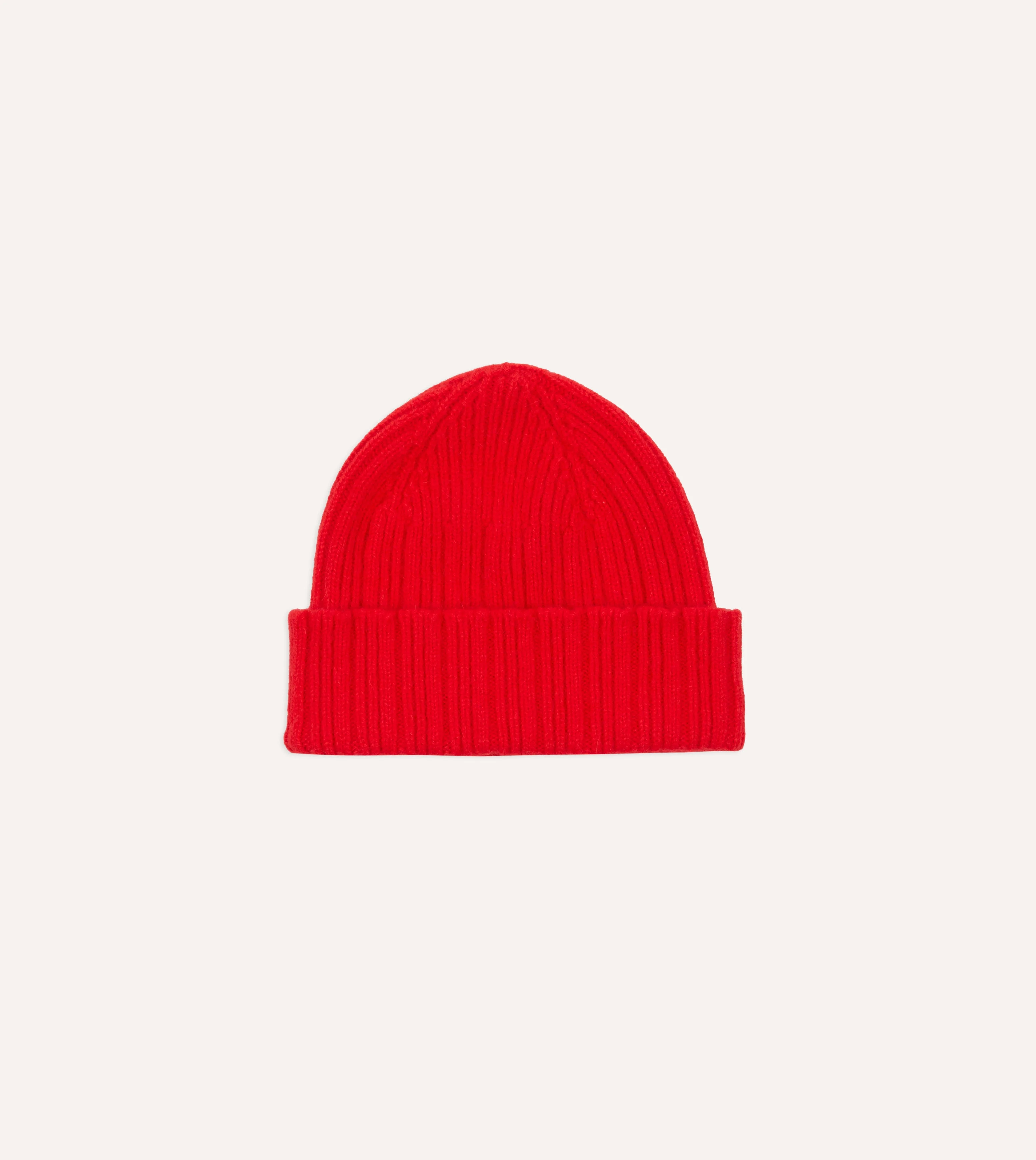 Red Angora Lambswool Ribbed Knit Cap - 1