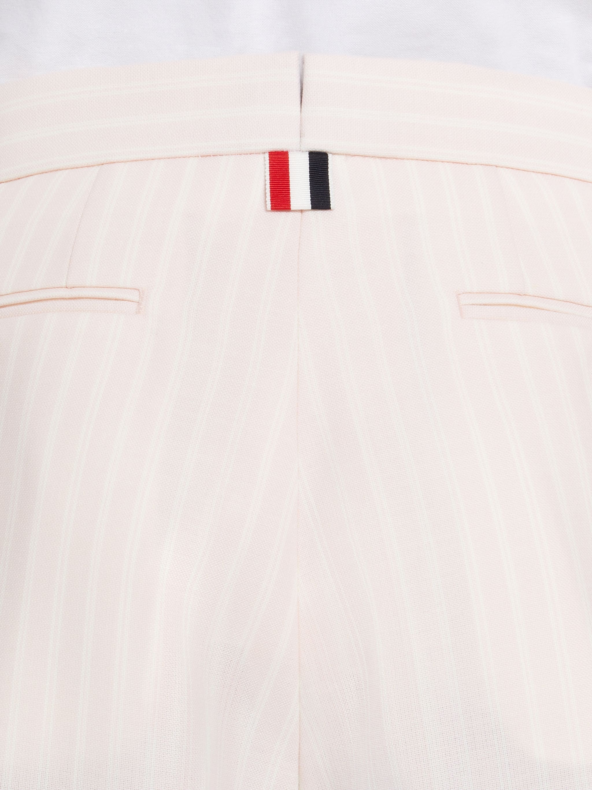 Light Pink Hairline Stripe Twist Yarn Suiting Single Pleat Short - 6