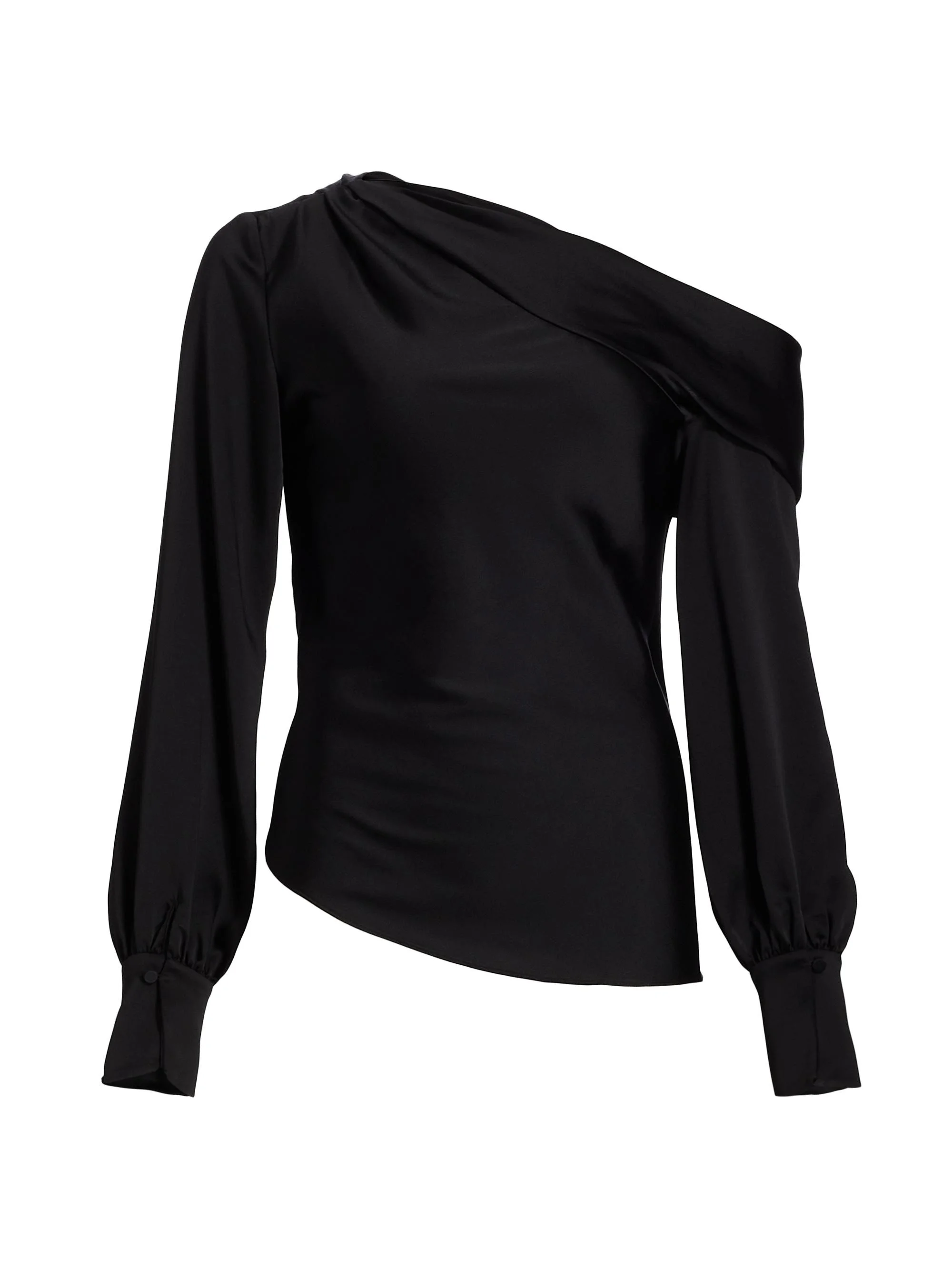 Women's Alice Satin One-Shoulder Top - Black - 1