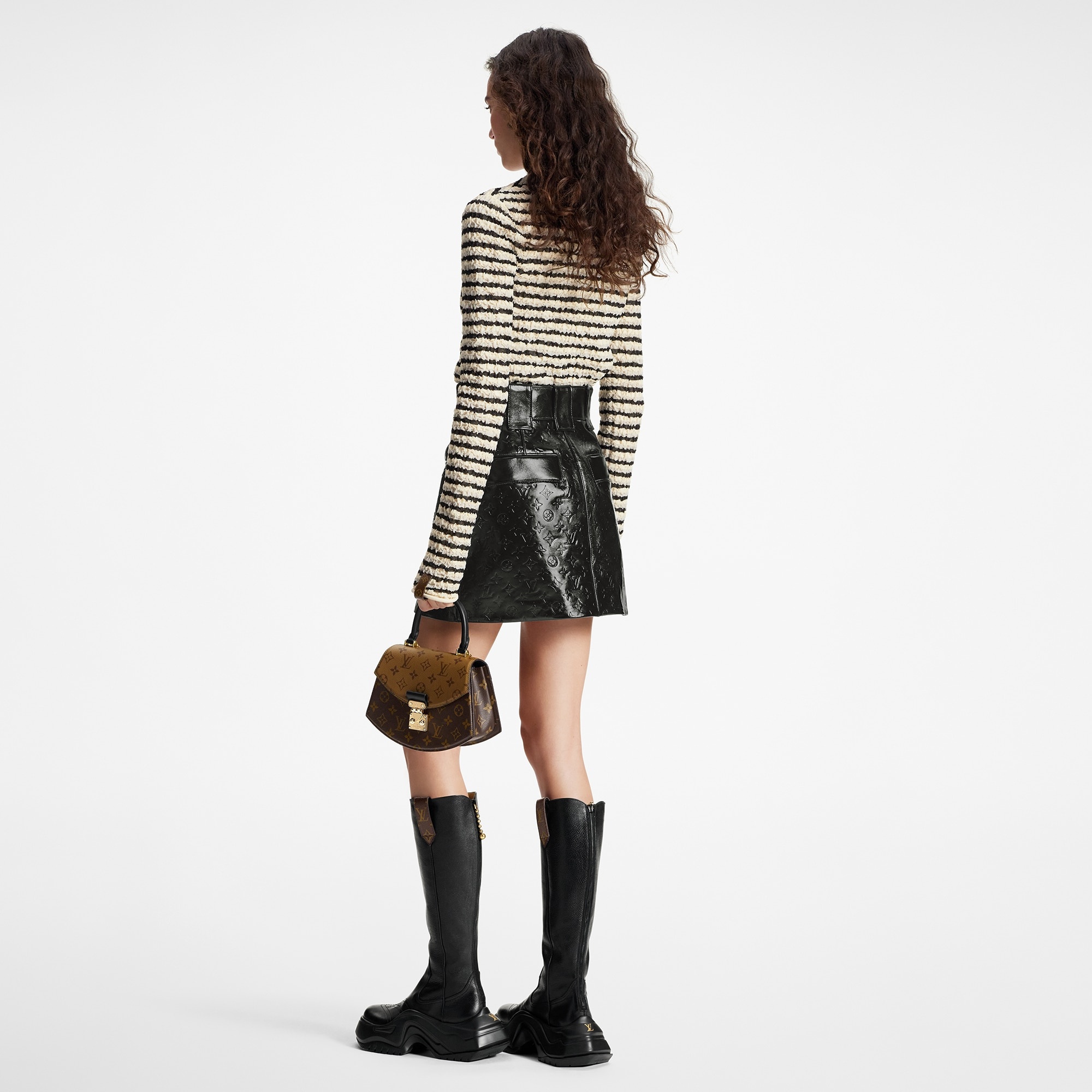 Embossed Monogram Leather Mini Skirt - 3